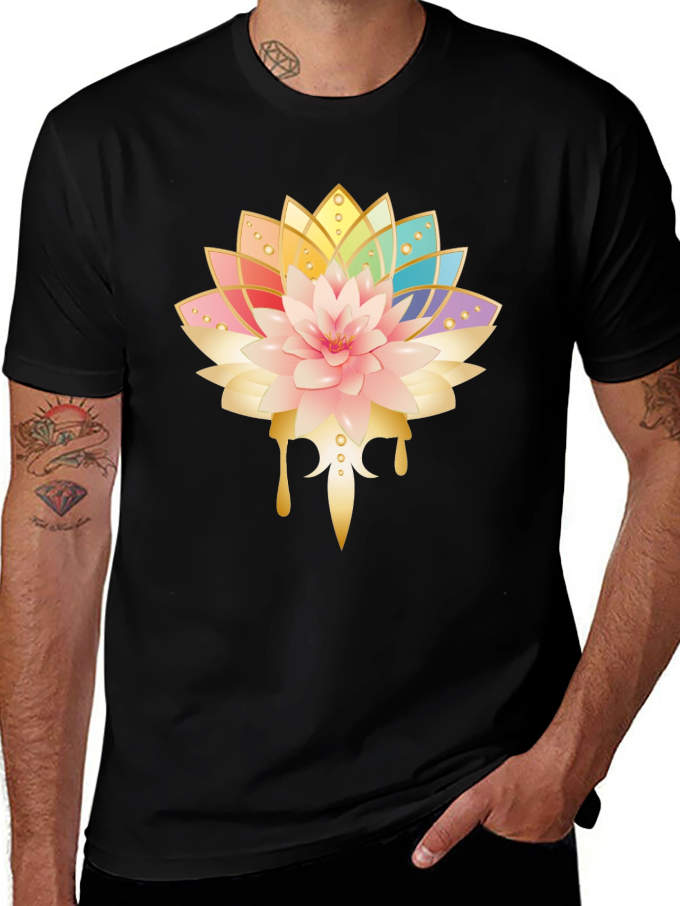 Black Lotus Flower Graphic Black T-Shirt main image