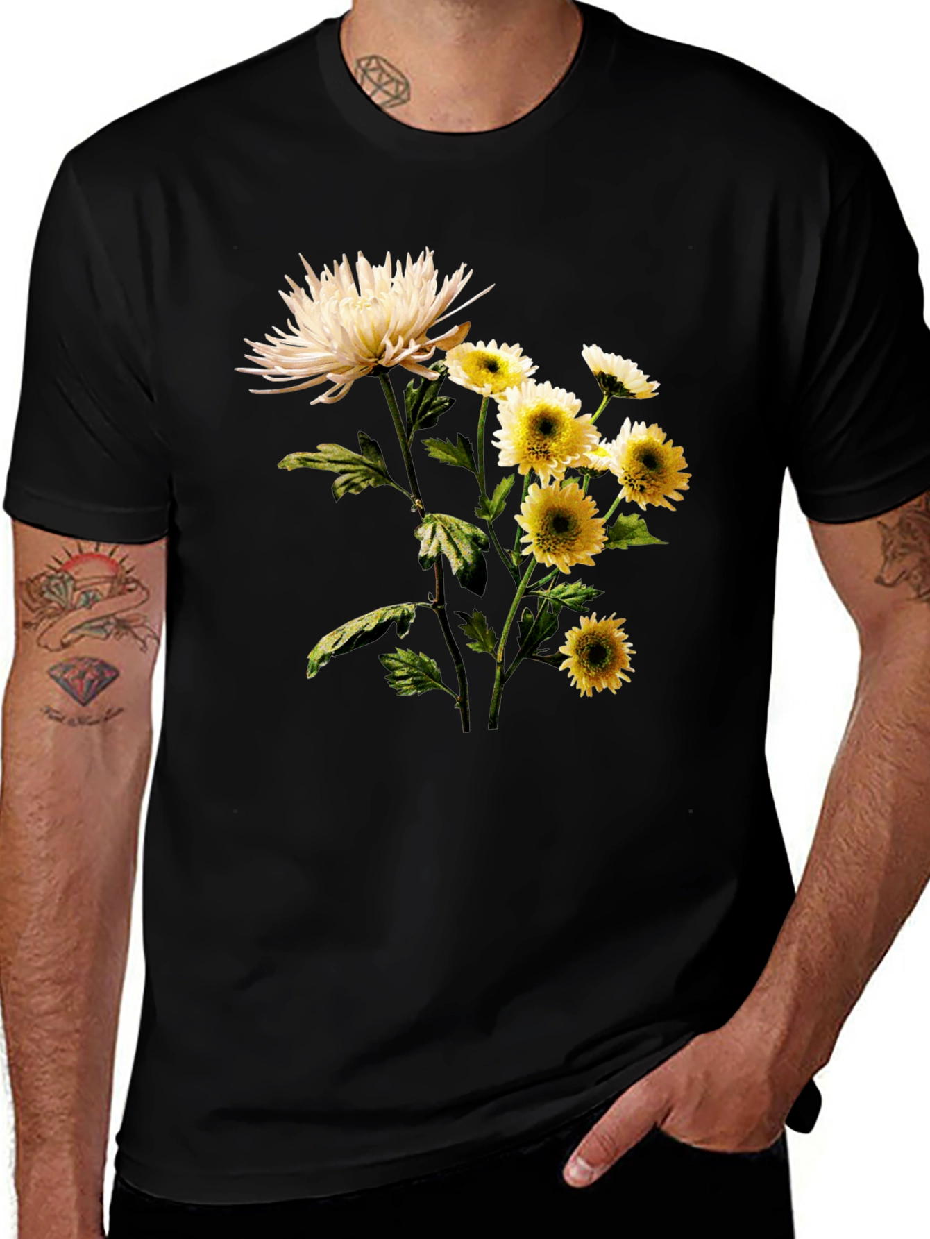 Variant 24 of Floral Print Men's Black T-Shirt