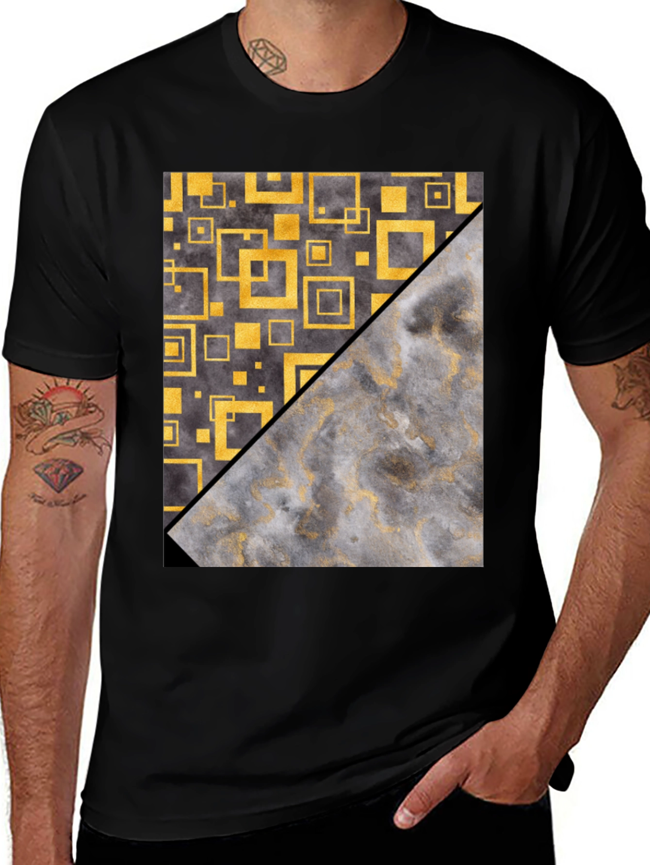Variant 3 of Geometric Gold & Gray Men's Tee