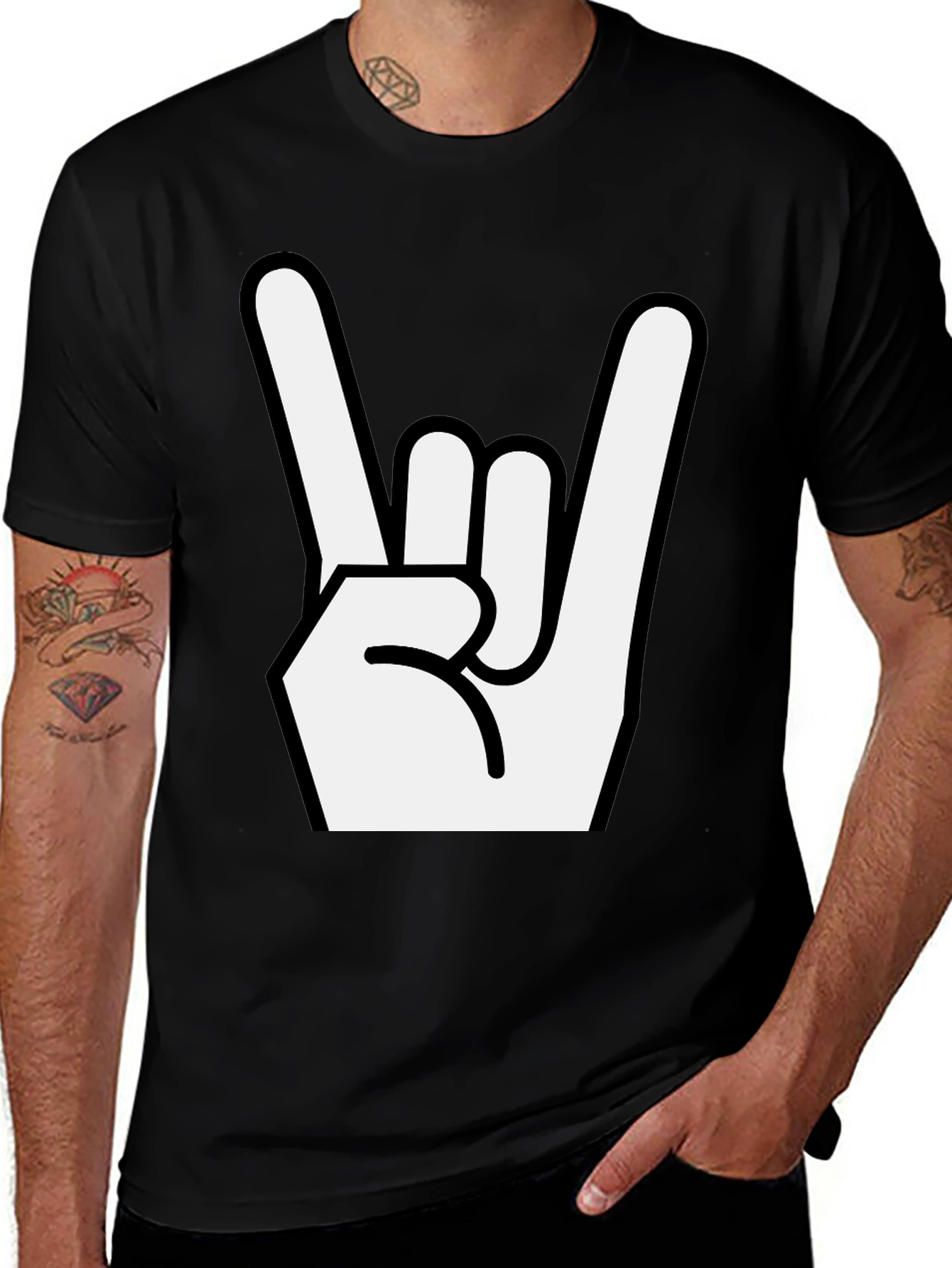 Variant 27 of Rock On Gesture Black T-Shirt