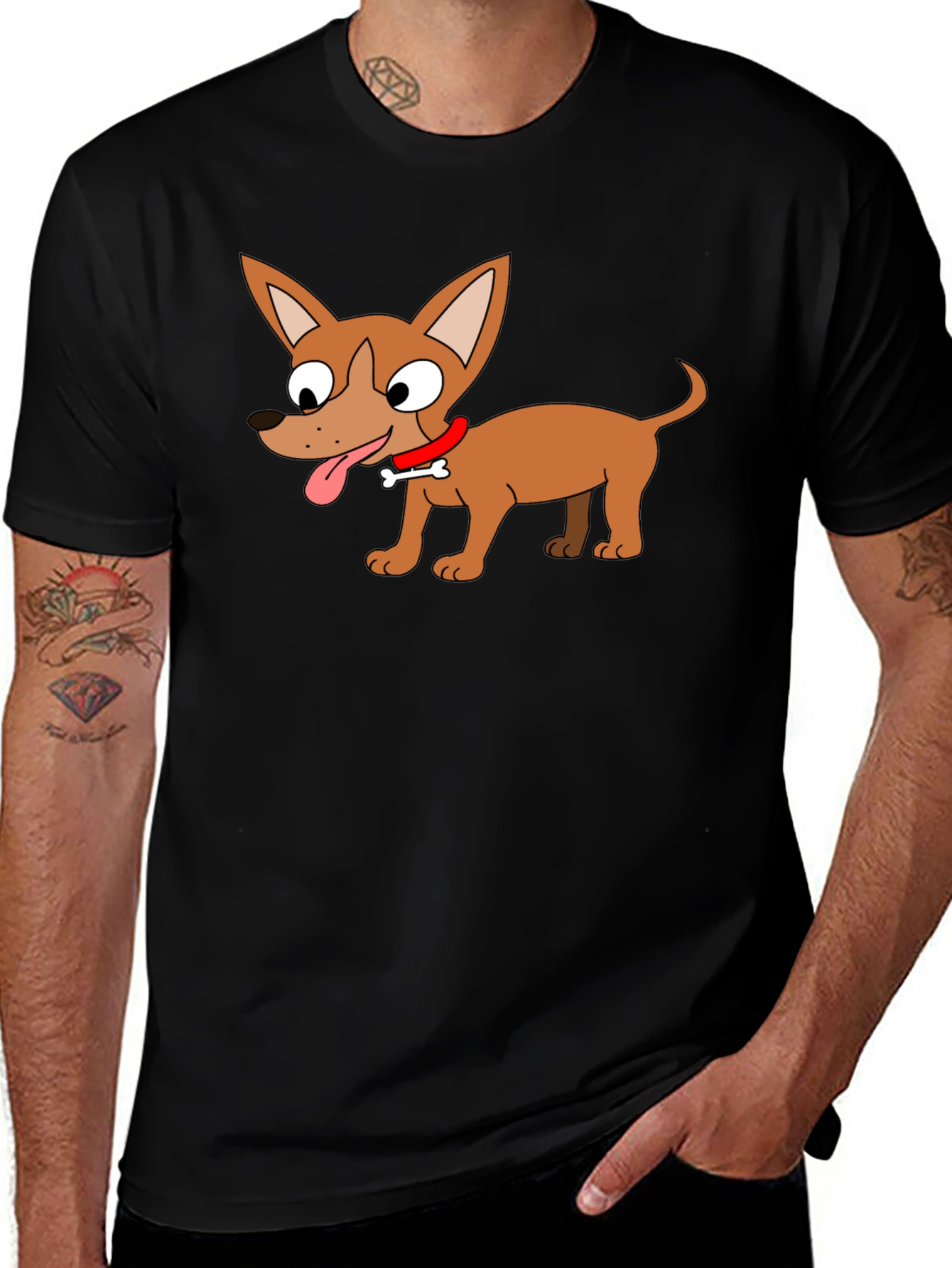 Variant 23 of Cartoon Dog Graphic Tee - Black T-Shirt