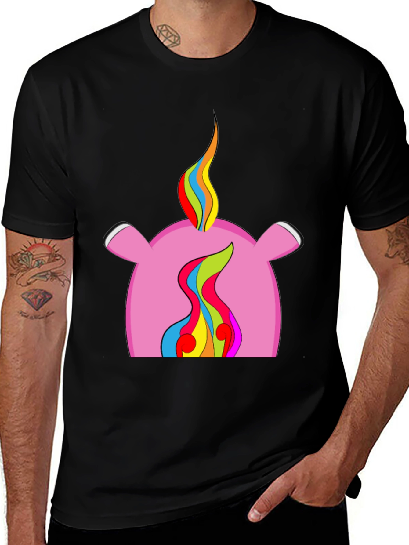 Rainbow Flame Graphic Black T-Shirt