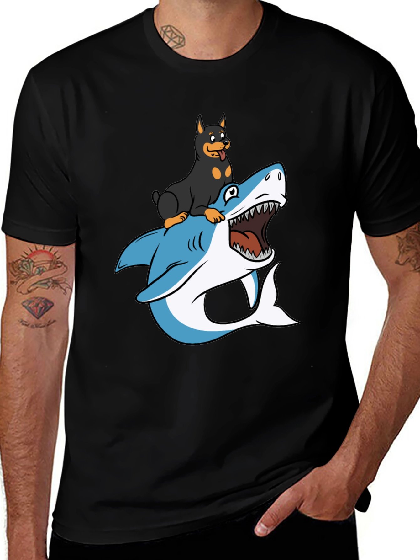 Variant 6 of Dog Riding Shark Graphic T-Shirt