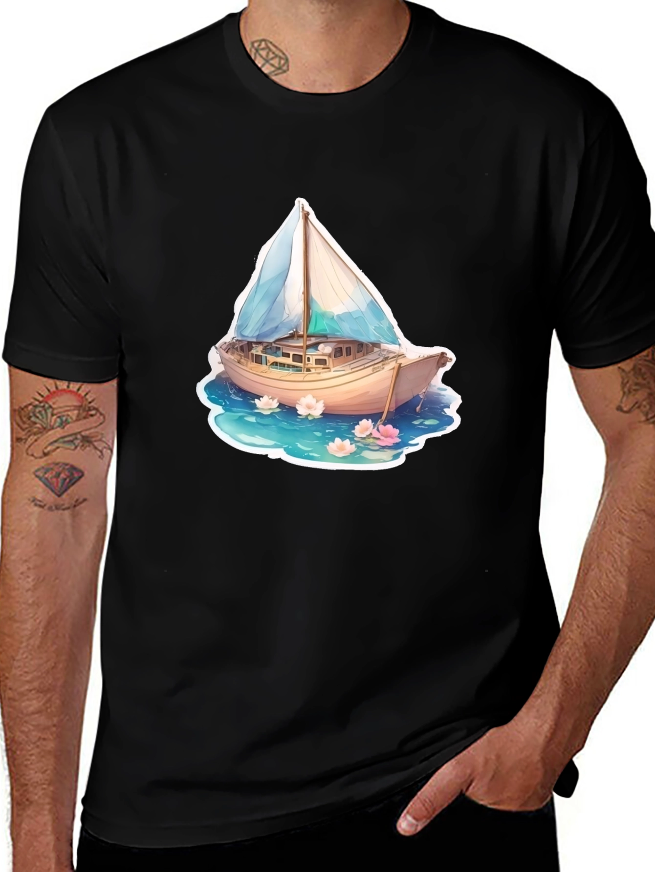 Sailboat Graphic Tee - Black Cotton Comfort