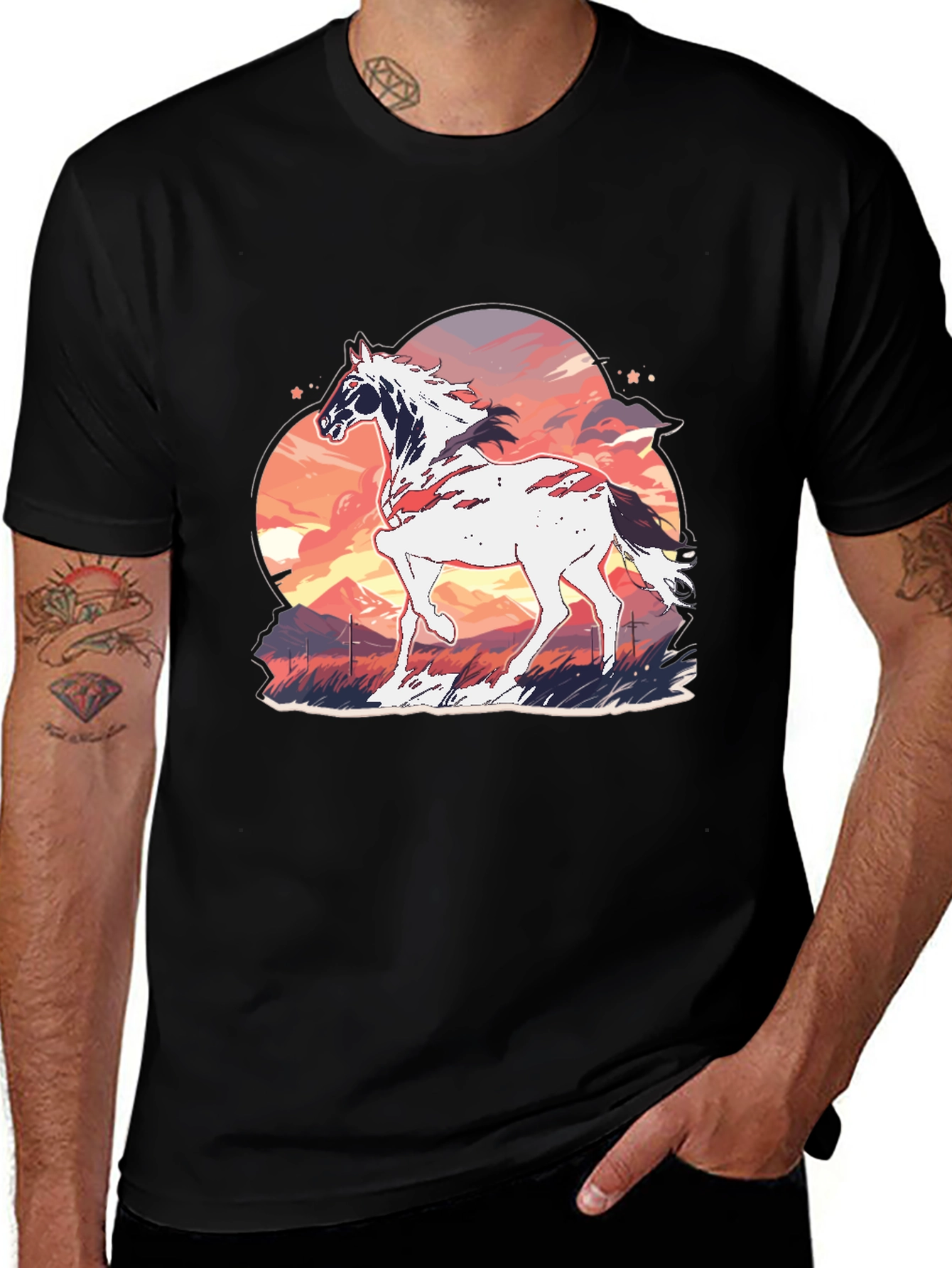 Variant 11 of Horse Sunset Graphic Tee - Stylish Comfort