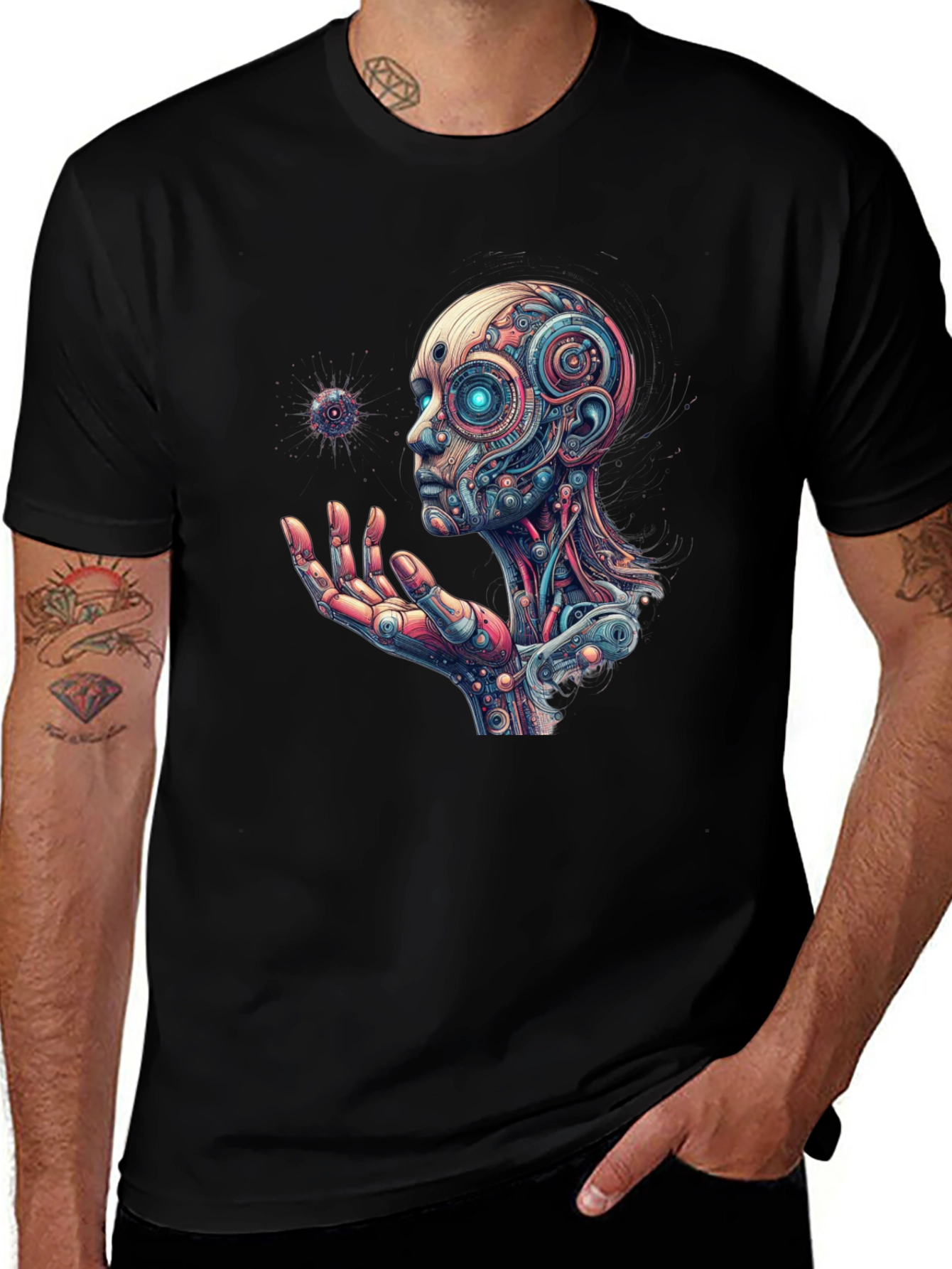 Variant 23 of Cyborg Head Graphic Black Tee