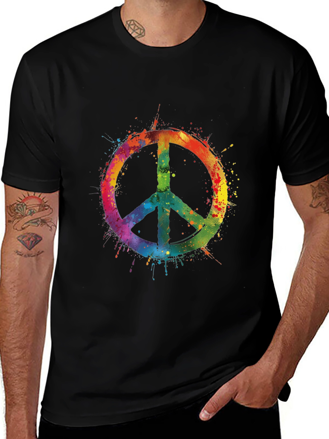 Variant 15 of Peace Sign Watercolor Graphic T-Shirt - Black