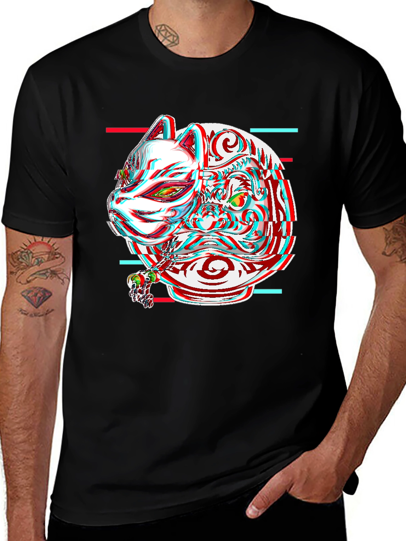 Variant 15 of Glitch Fox Mask Graphic Tee - Unique Streetwear Style