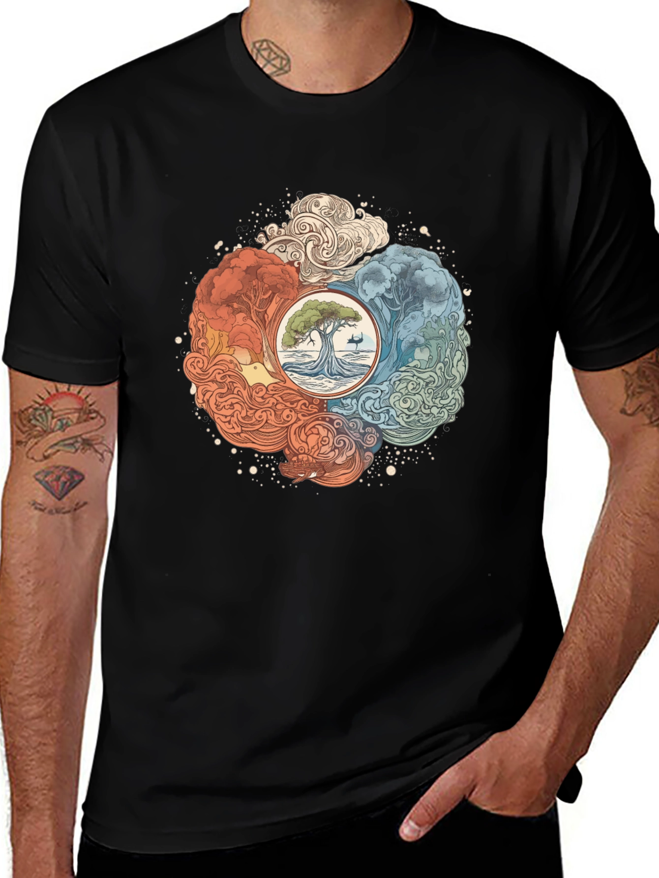Four Elements Tree T-Shirt - Earth, Water, Air, Fire