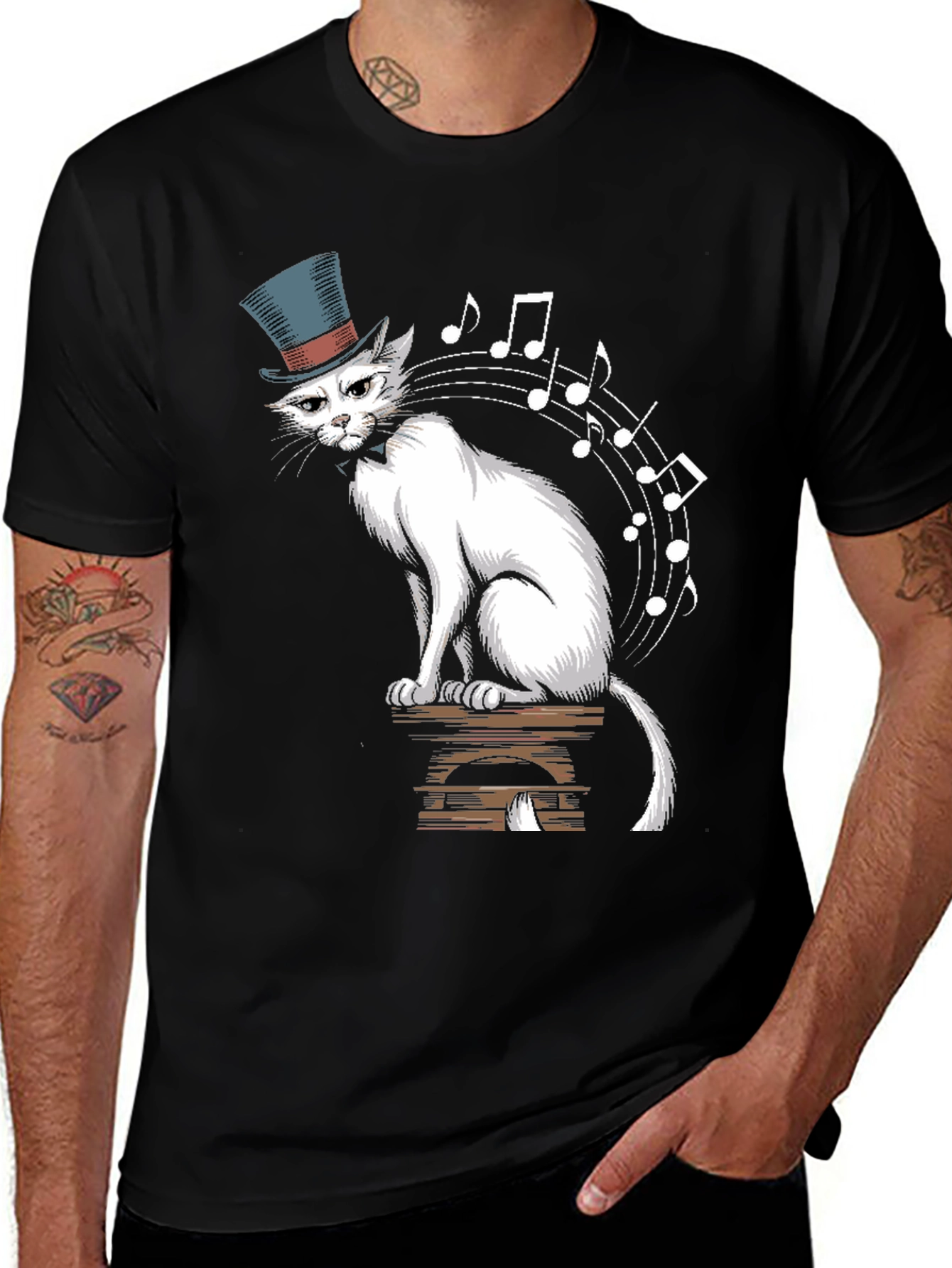 Variant 16 of Top Hat Cat Music Notes Graphic Tee