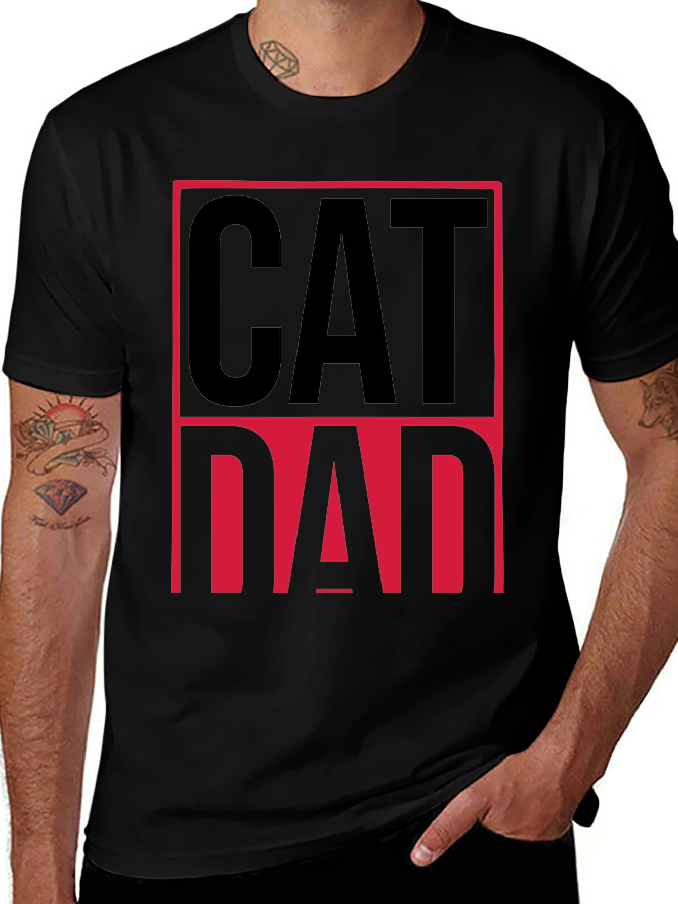 Cat Dad Graphic Tee - Black Cotton T-Shirt
