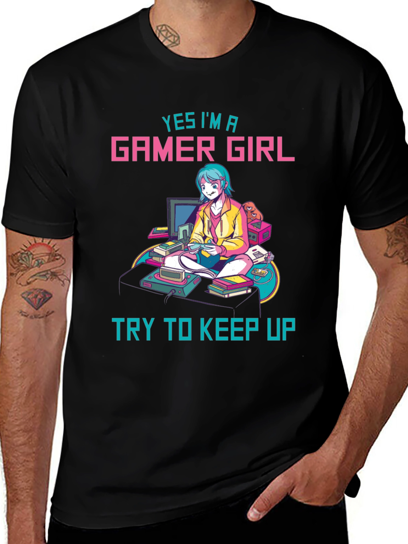 Black Gamer Girl Graphic Tee - Yes I'm A Gamer Girl - Keep Up main image