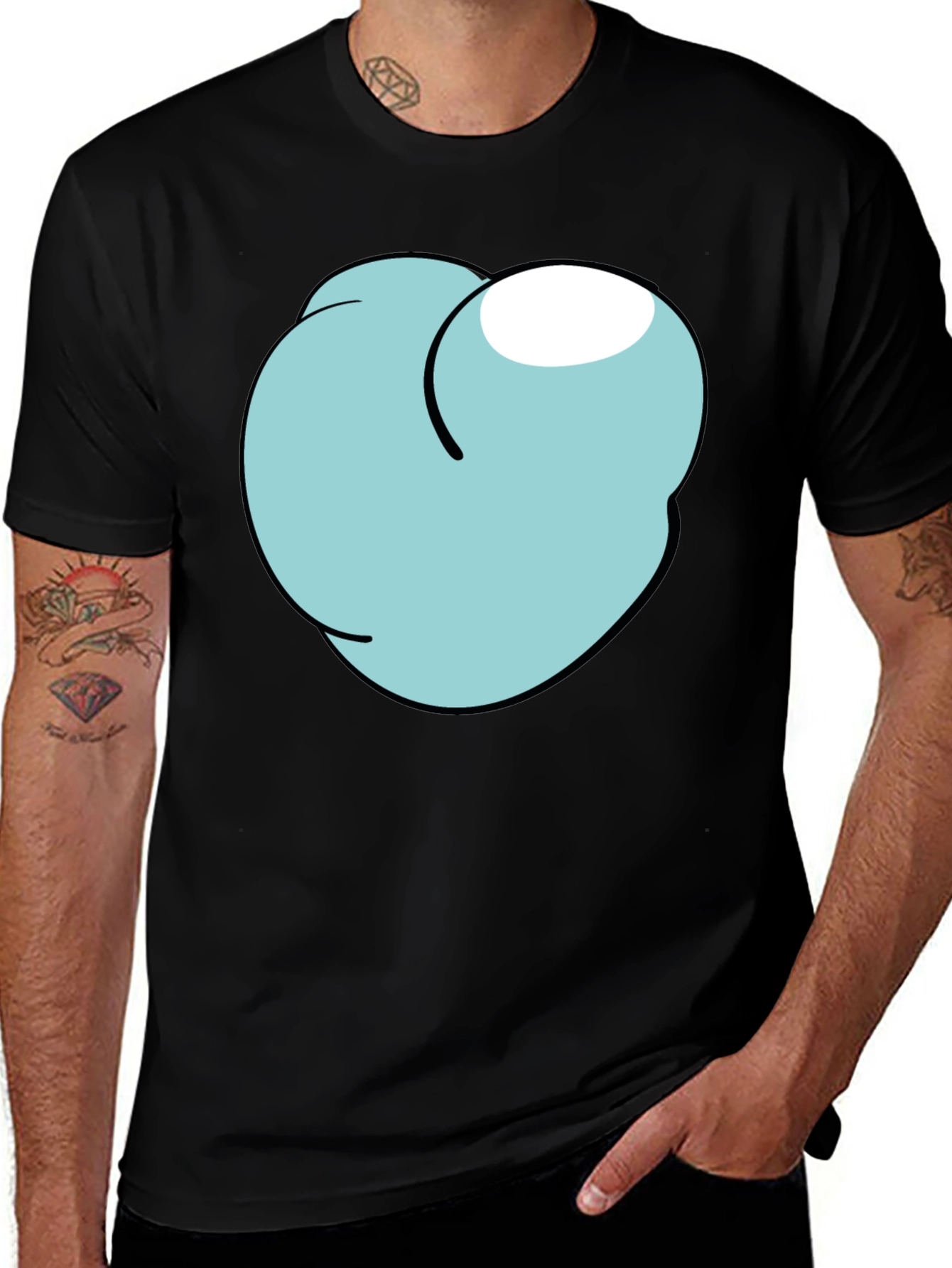 Variant 30 of Cartoon Peach Graphic Tee - Funny Men's Black T-Shirt