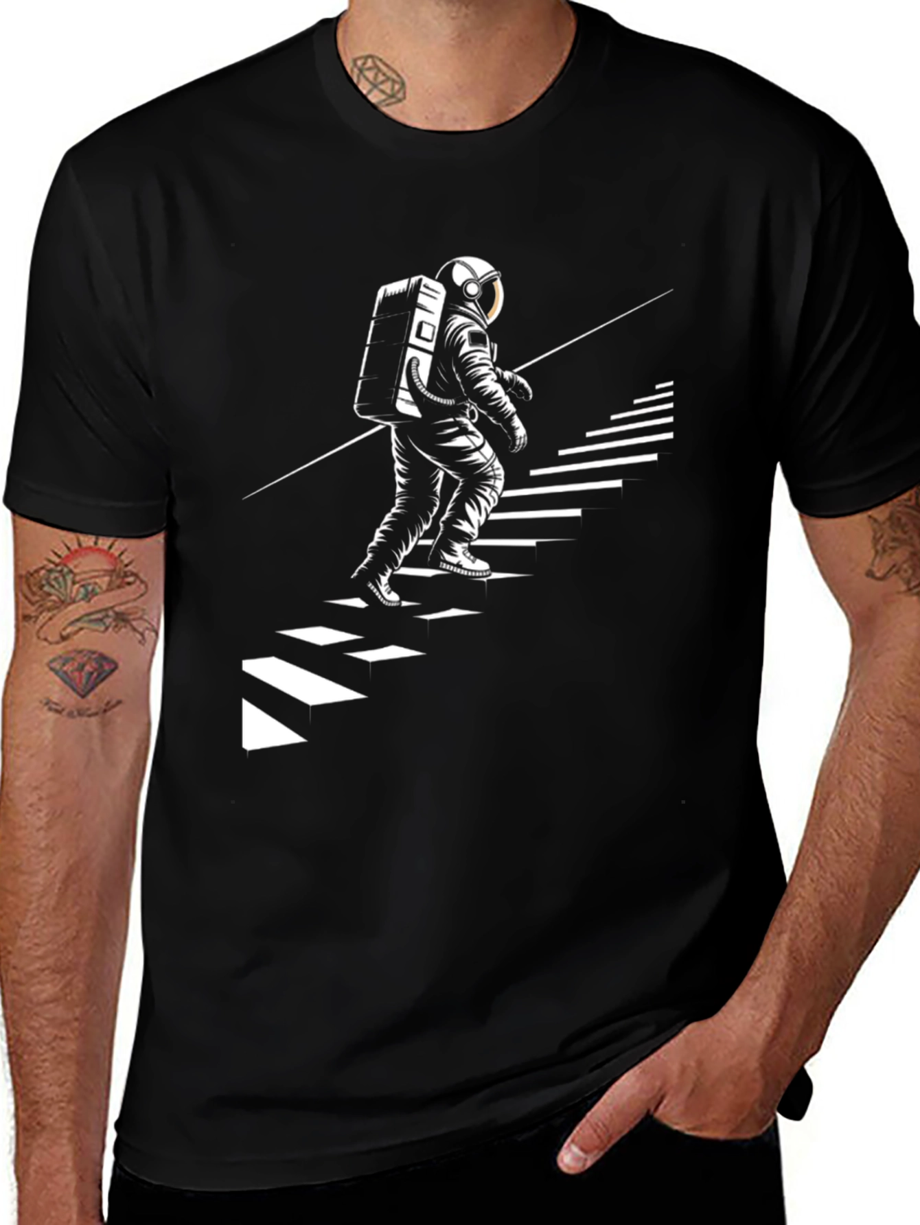 Variant 10 of Astronaut Climbing Stairs Graphic Tee