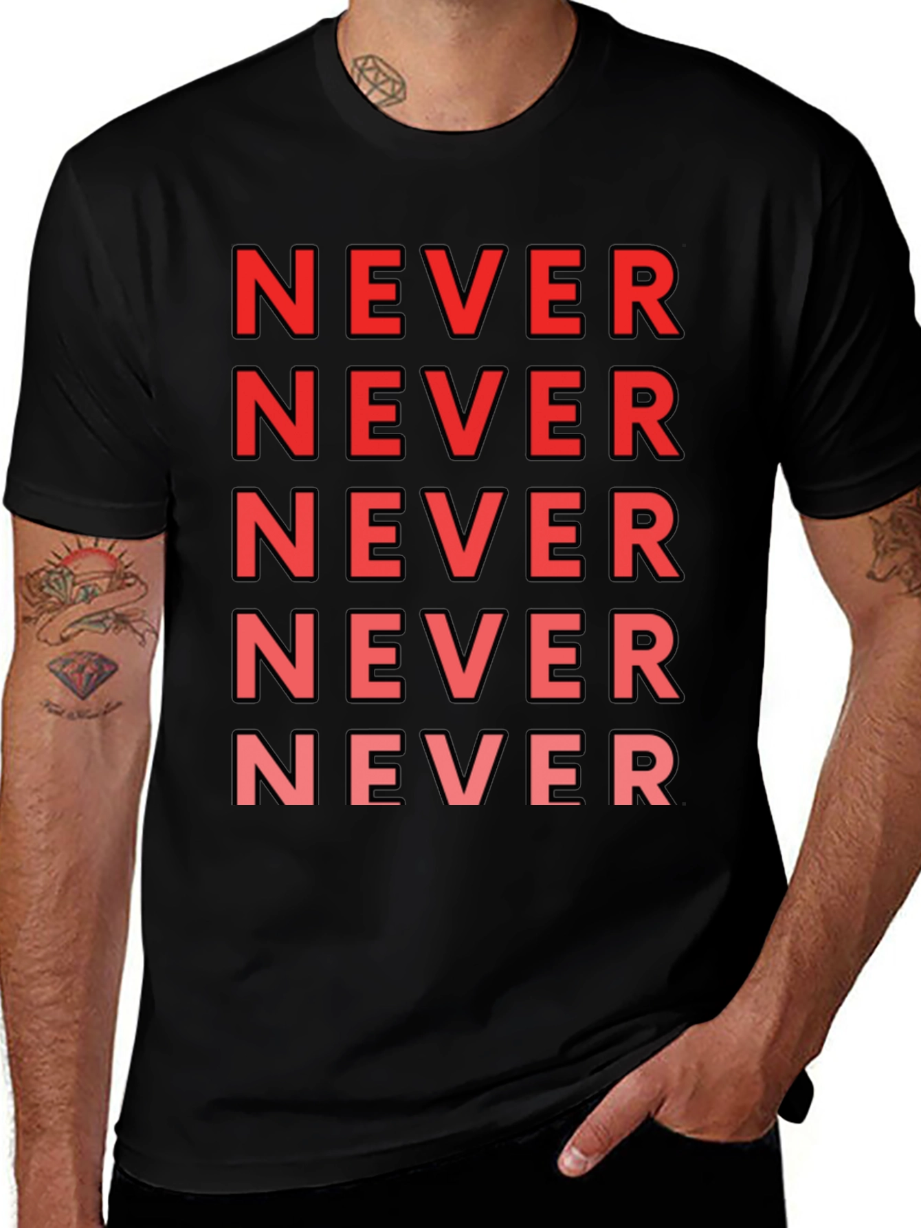 Variant 9 of Never T-Shirt - Red Text on Black