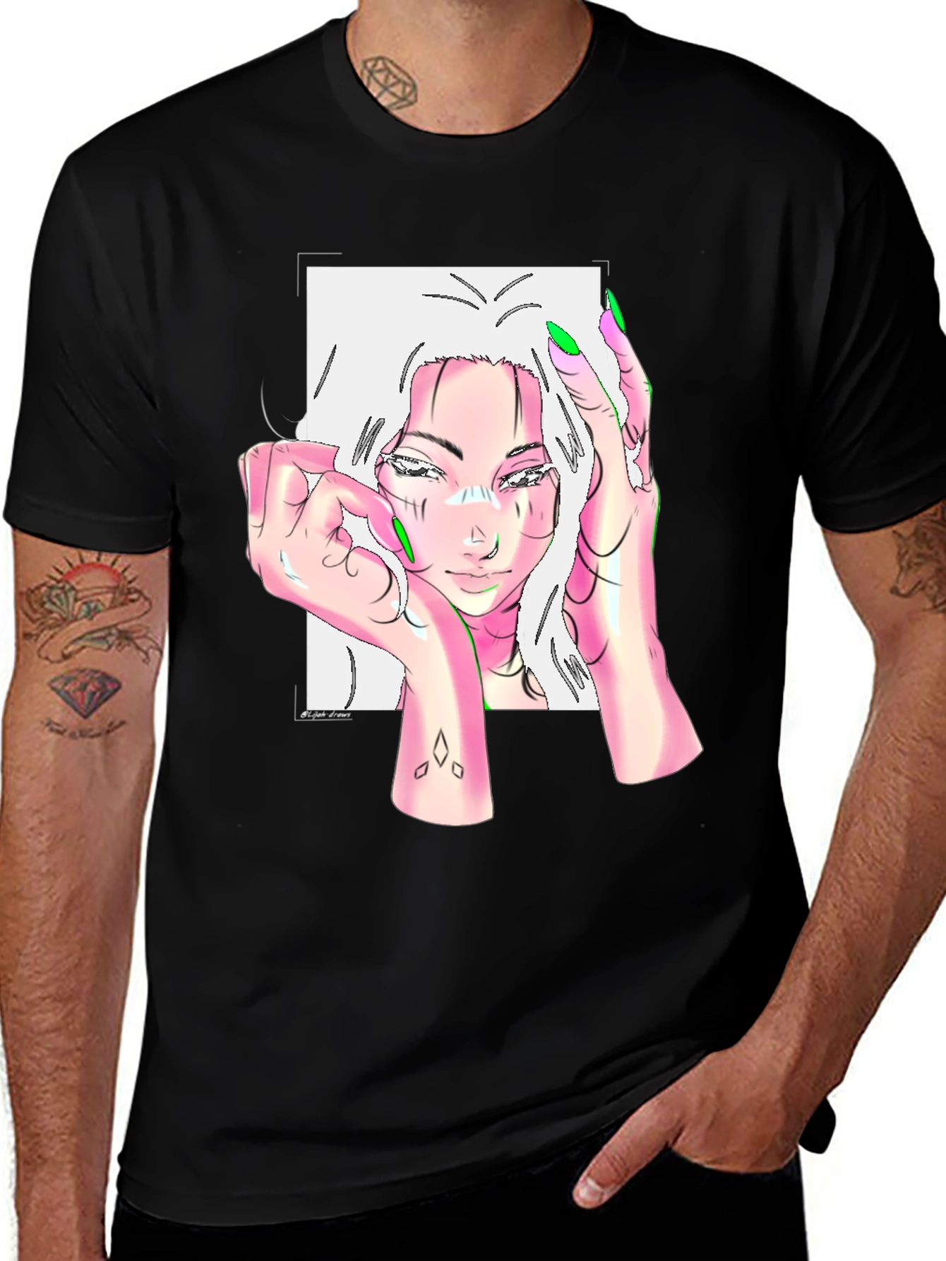 Variant 21 of Edgy Anime Girl Graphic Print Black Tee