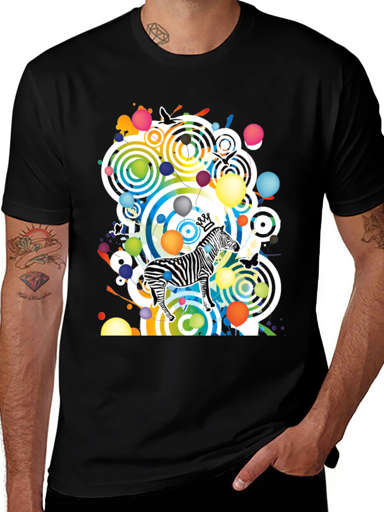 Black Funky Zebra Graphic Tee - Black Cotton T-Shirt main image