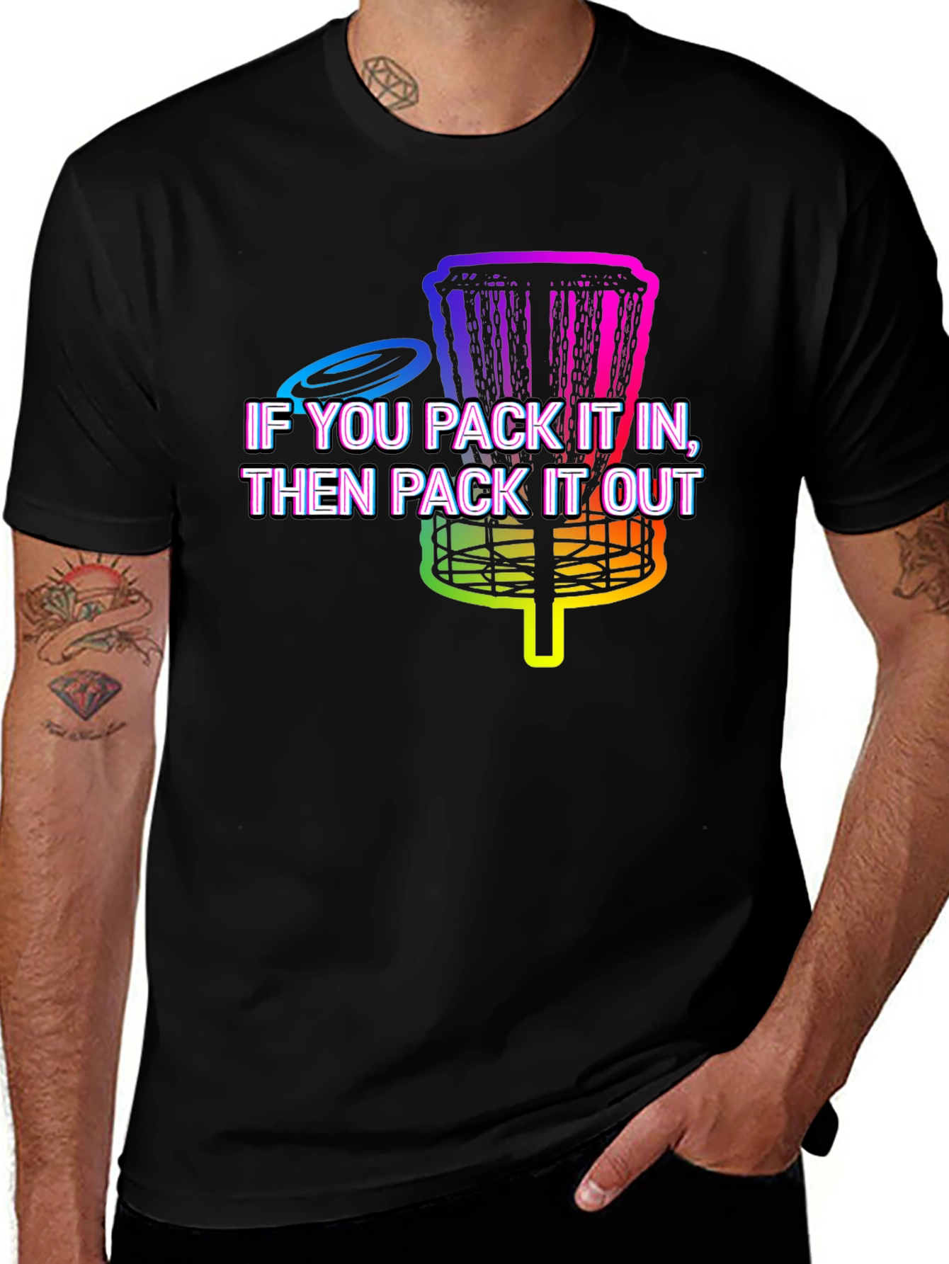 Variant 13 of Pack It In Pack It Out Rainbow Disc Golf T-Shirt