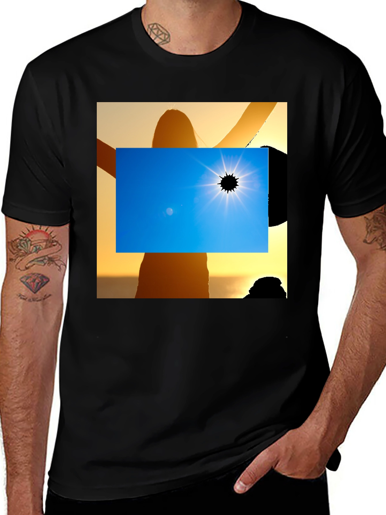 Variant 8 of Solar Eclipse Graphic Tee - Black Cotton Shirt