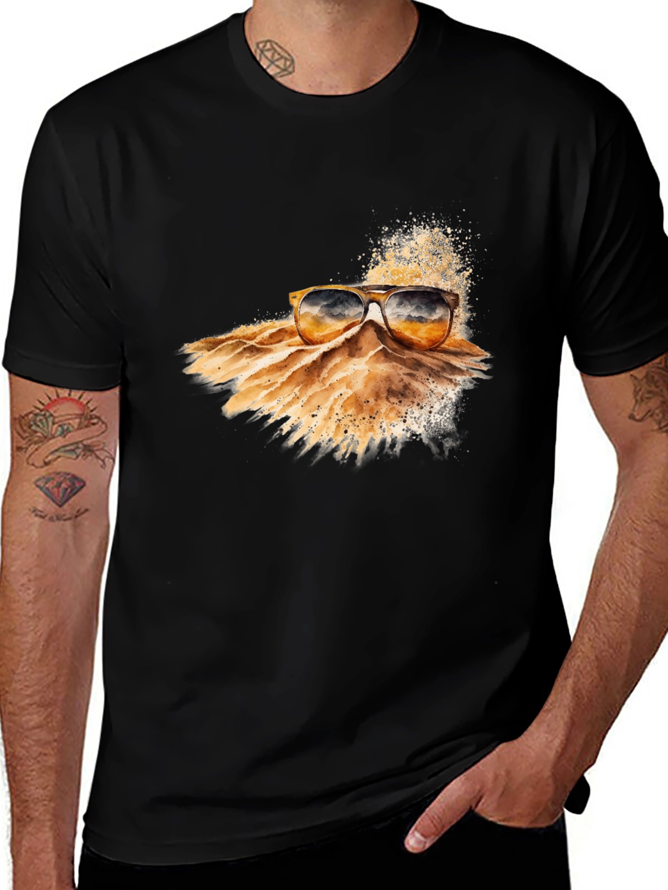 Variant 13 of Stylish Black T-Shirt with Sunglasses Graphic