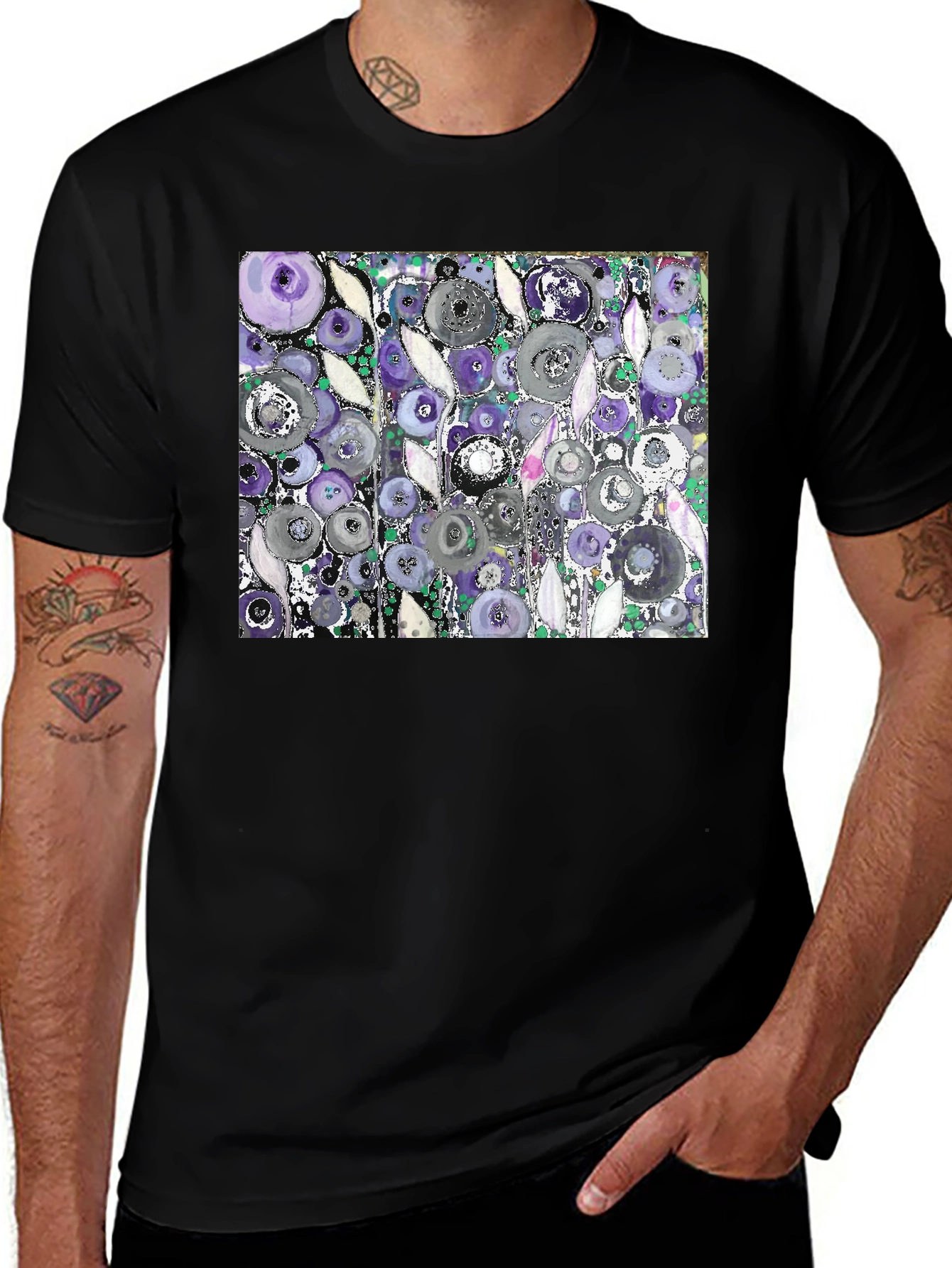 Variant 28 of Floral Print Tee - Abstract Purple Flower Design