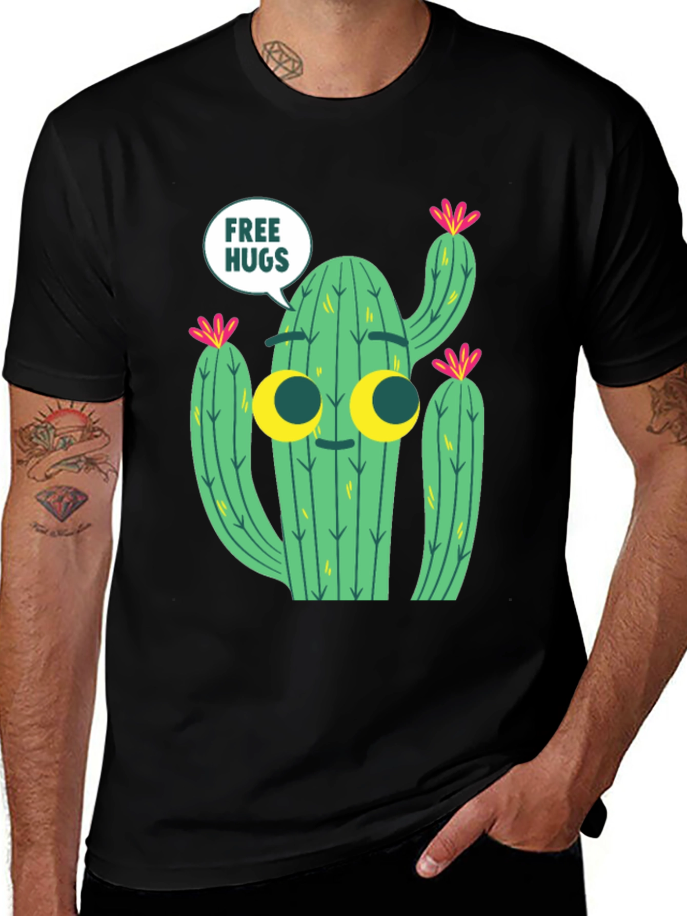 Variant 20 of Free Hugs Cactus Graphic Tee - Black