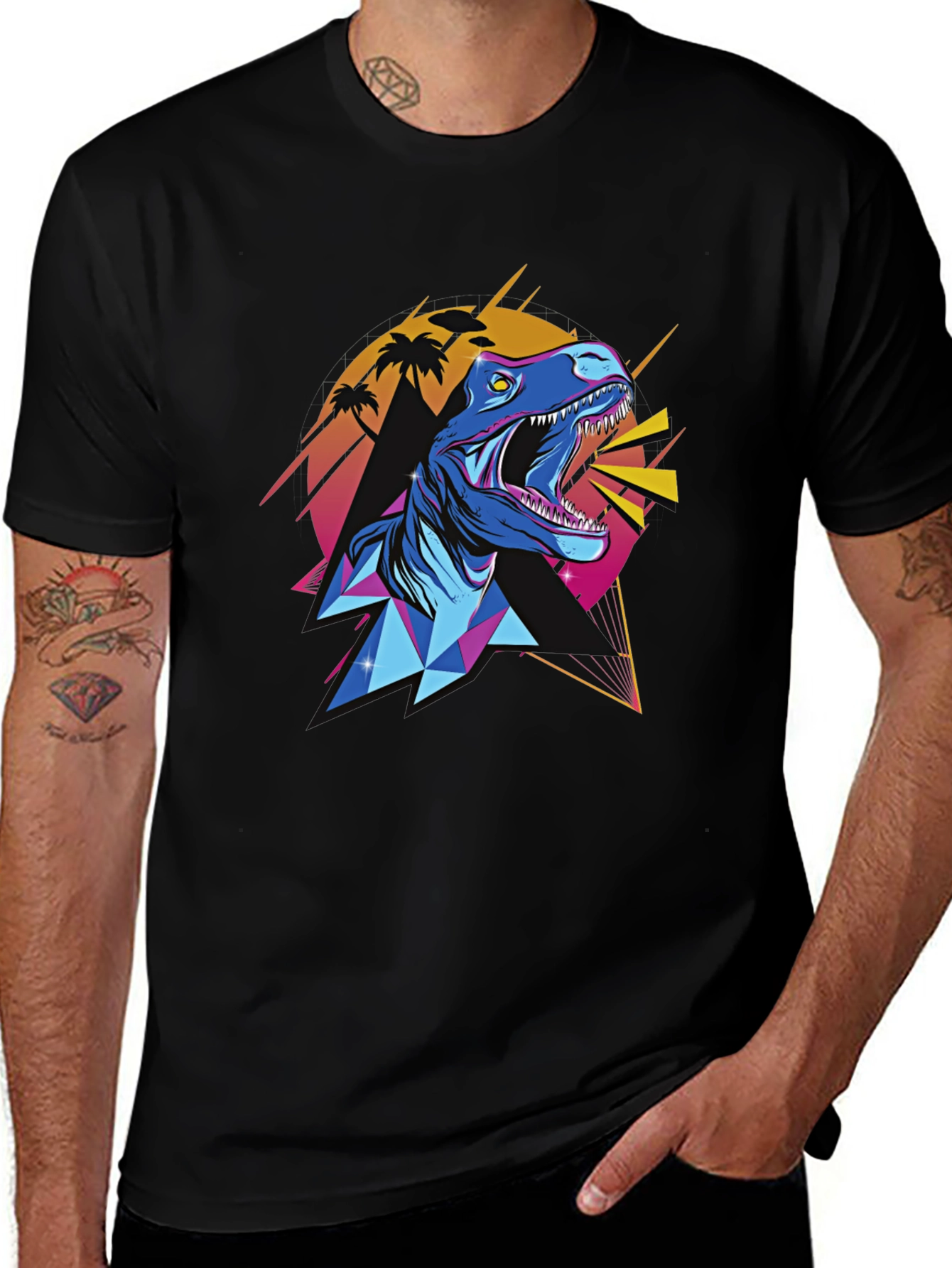 Variant 18 of Retro Dinosaur T-Shirt - Men's Black Tee