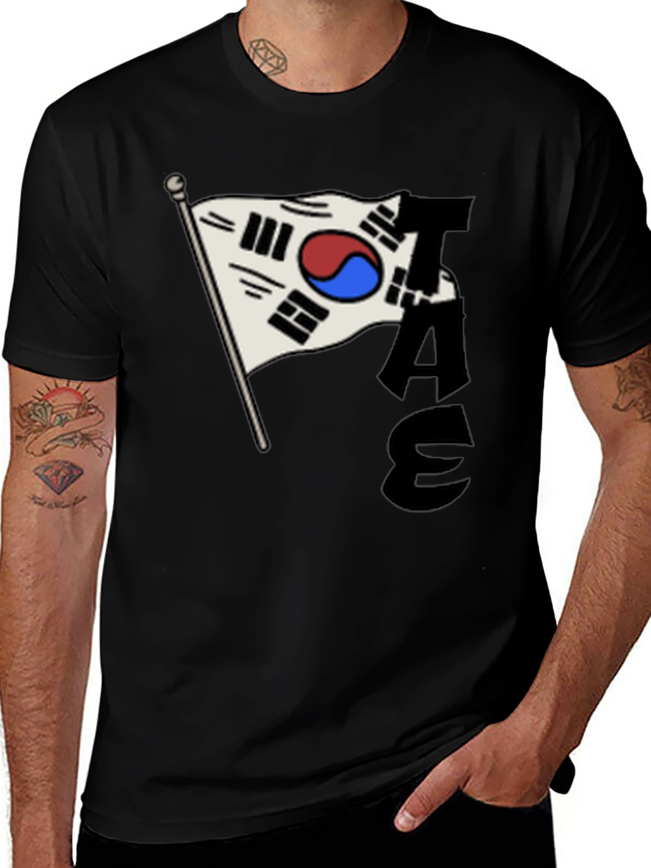 Variant 11 of South Korea Flag Graphic Tee - Black Cotton T-Shirt