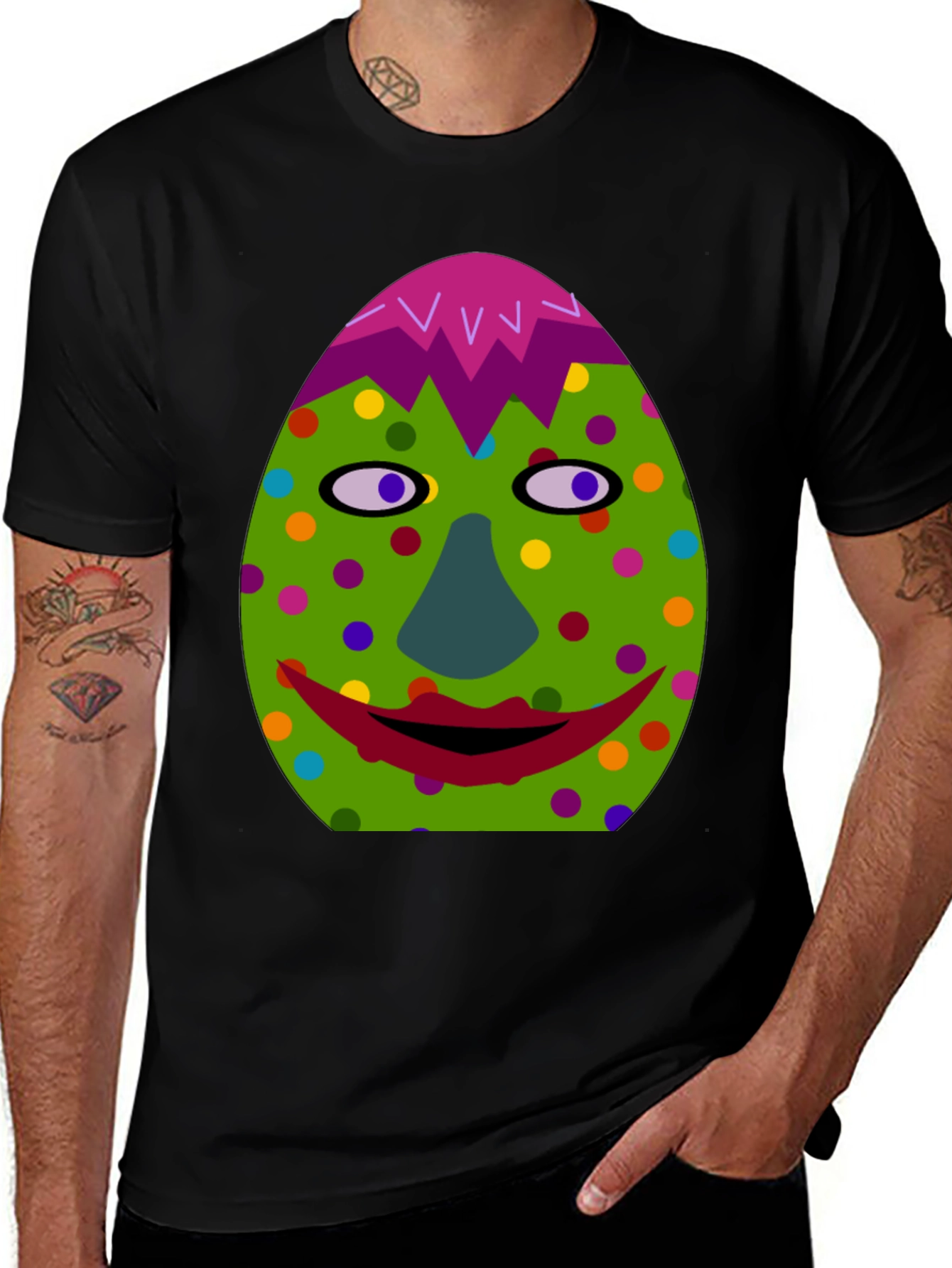 Easter Egg Face Graphic Black T-Shirt