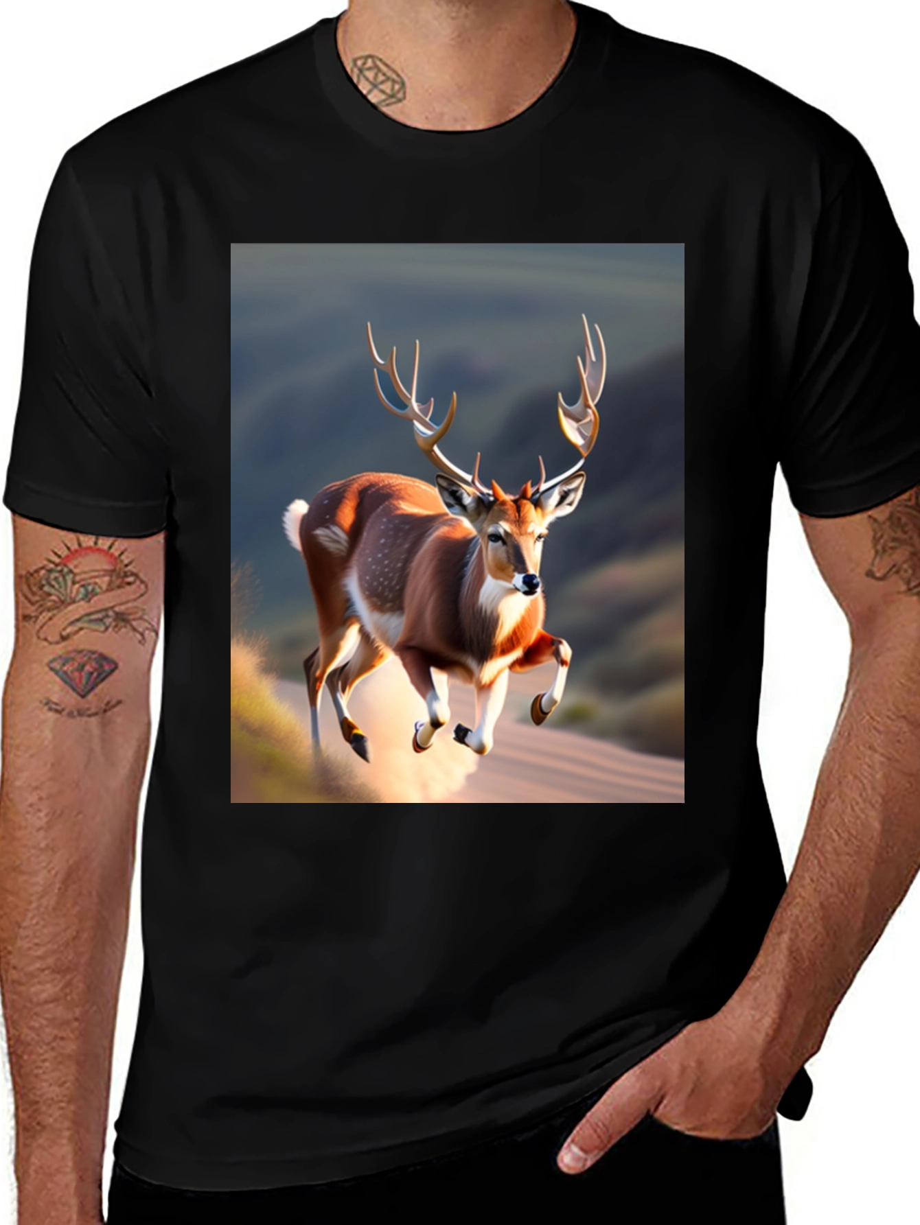 Variant 21 of Deer Graphic Black T-Shirt