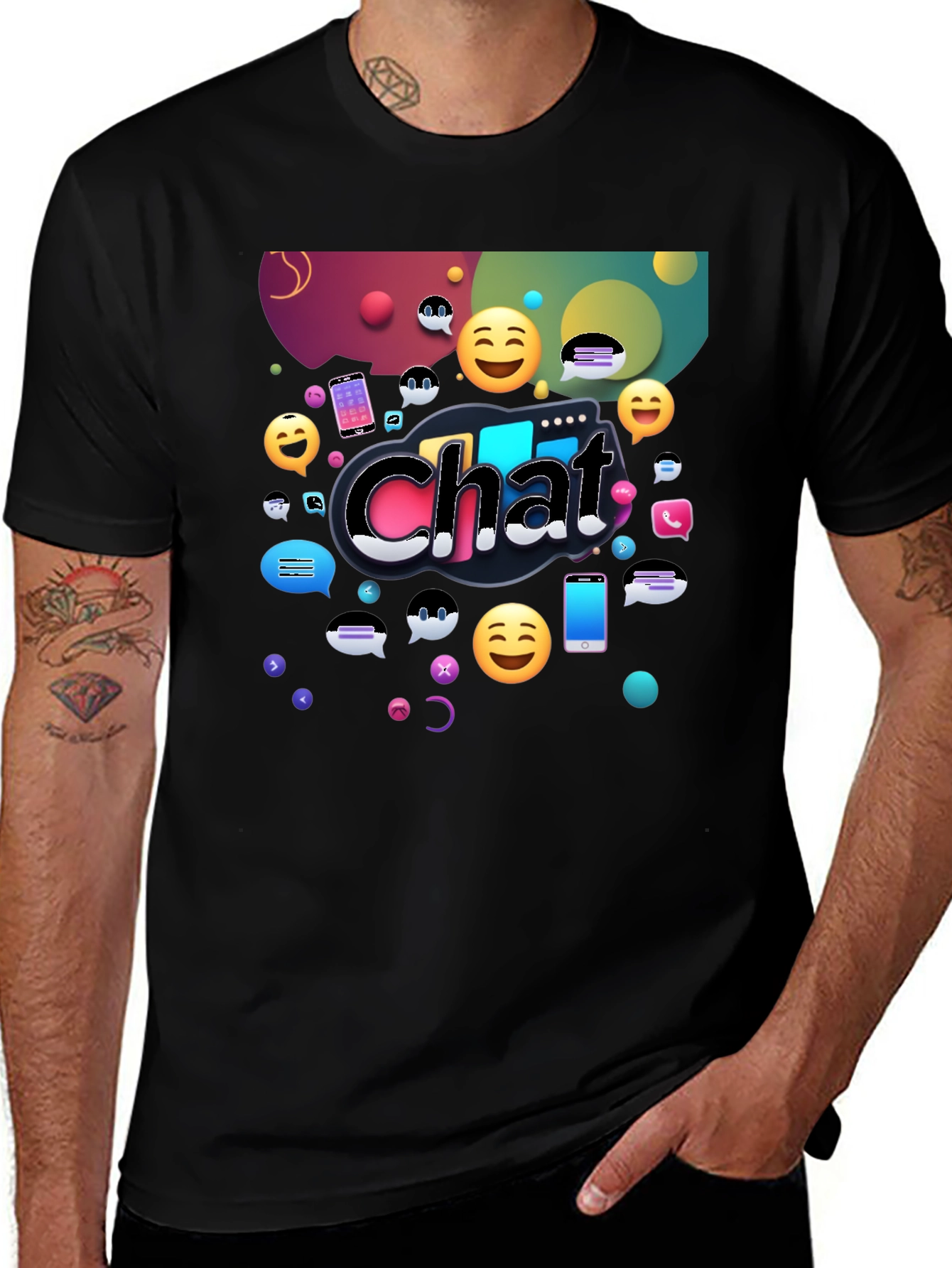 Variant 4 of Chat Emoji Graphic Tee - Black Casual Shirt