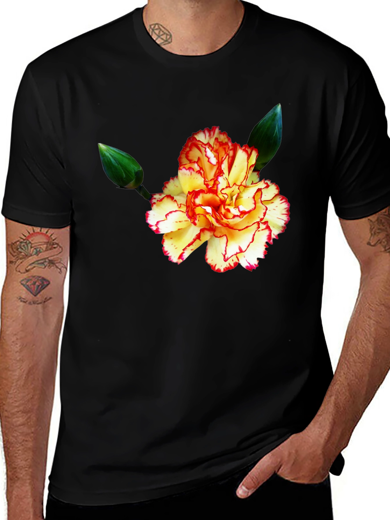 Variant 16 of Floral Print Black T-Shirt