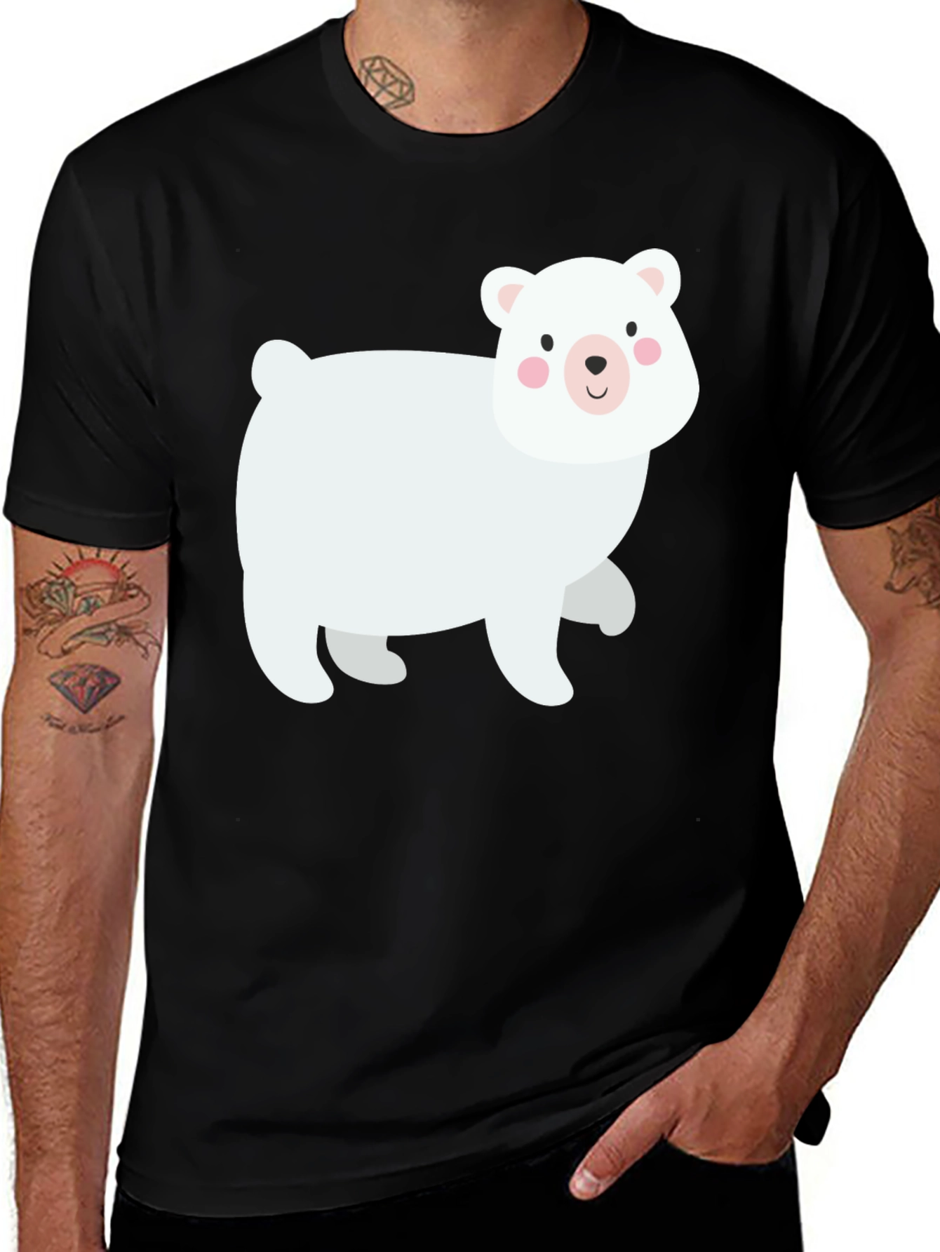 Variant 13 of Cute Polar Bear Graphic T-Shirt - Black Cotton Tee