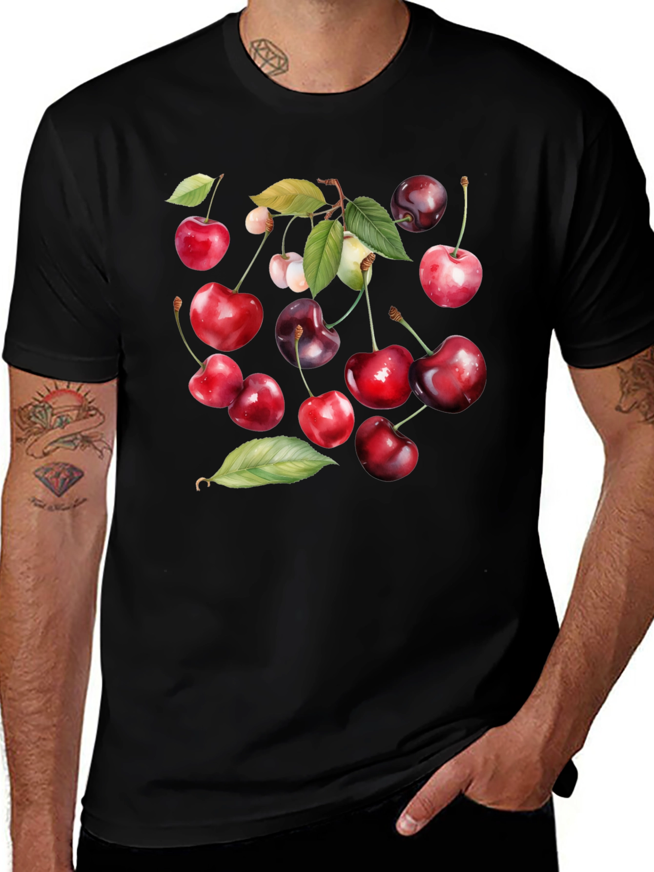 Cherry Print Black T-Shirt