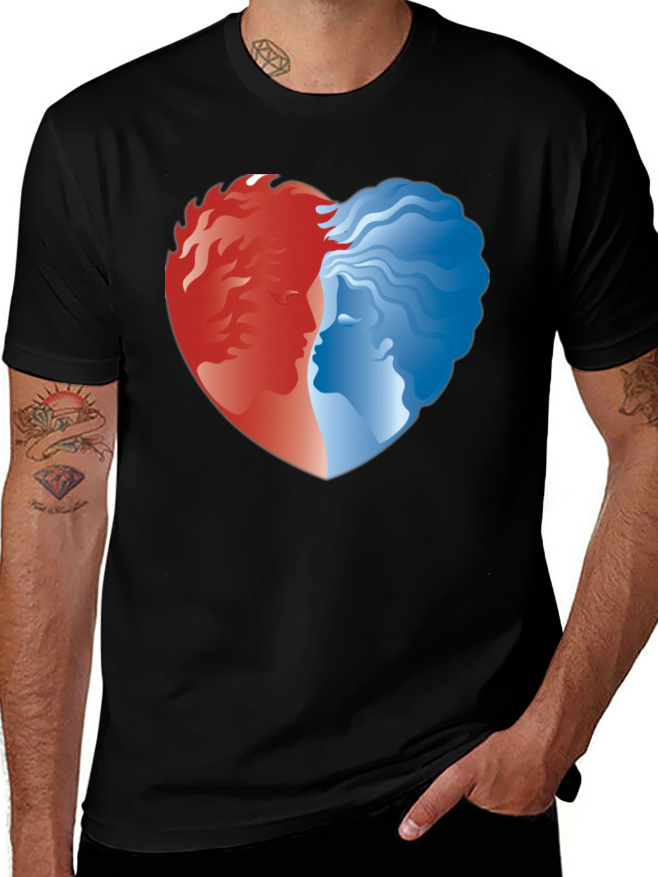Variant 21 of Yin Yang Heart T-Shirt - Romantic Flame & Ice Design