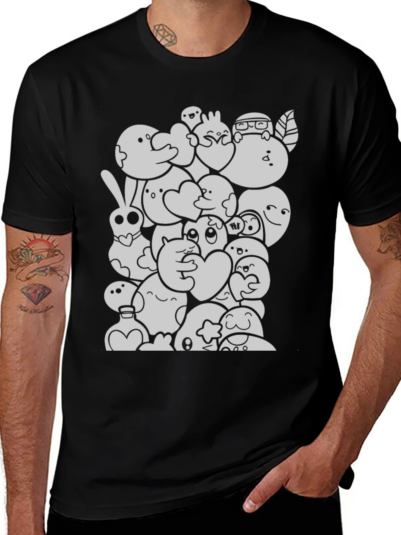 Variant 20 of Cartoon Doodle Graphic Black T-Shirt