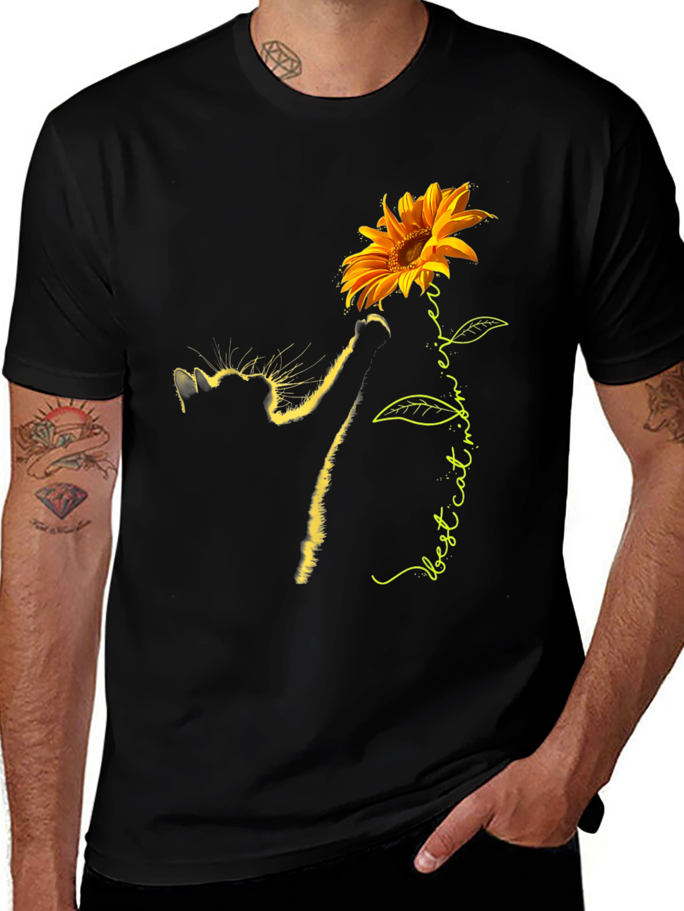 Variant 10 of Sunflower Cat Lover T-Shirt - "Best cat mom ever!"
