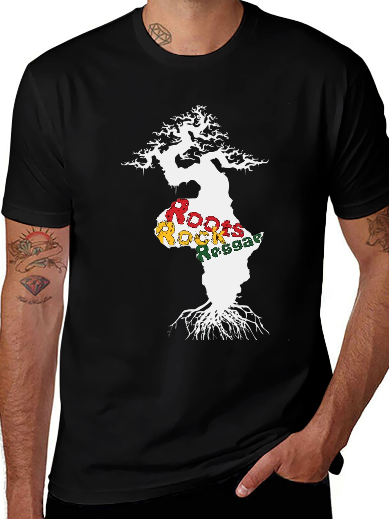 Variant 15 of Roots Rocks Reggae Graphic Tee - Africa Tree Design