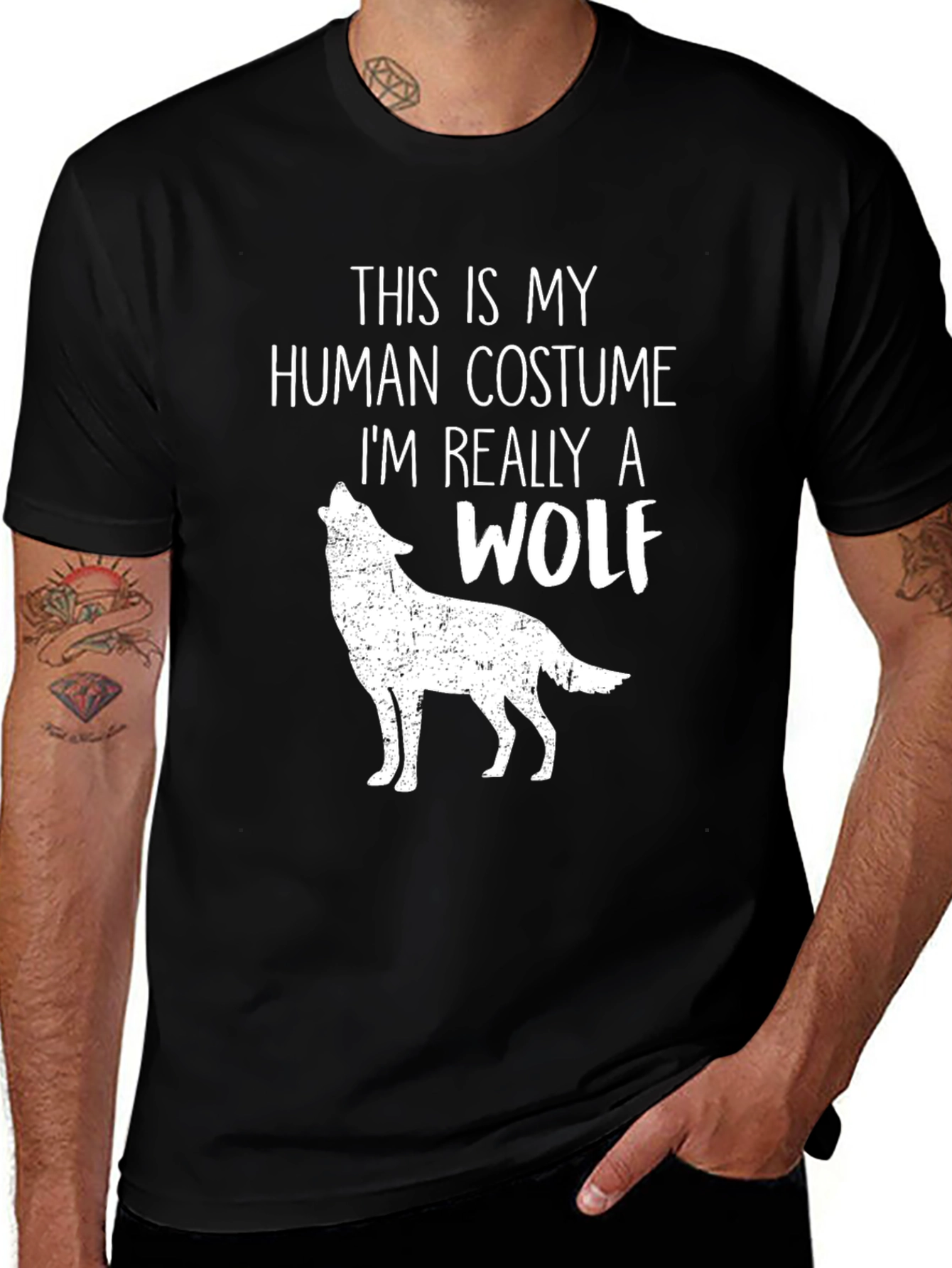 Human Costume Wolf T-Shirt - Funny Halloween Tee
