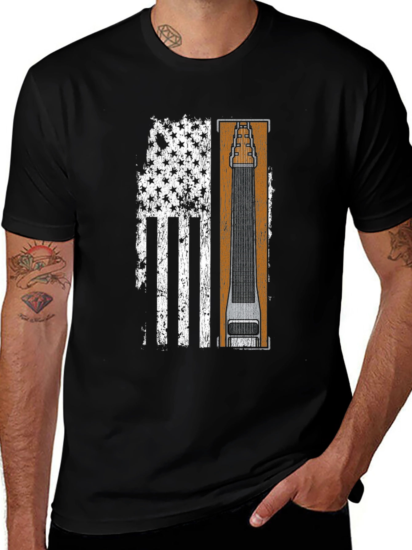 Variant 2 of Patriotic Lap Steel Guitar Flag T-Shirt