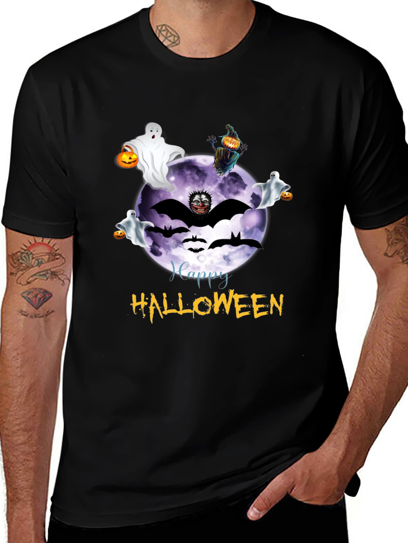 Halloween Graphic Tee - Ghost Bat Moon