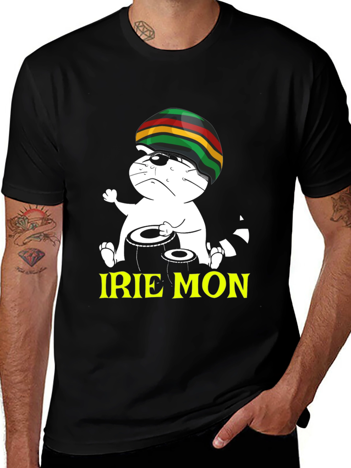Variant 3 of Irie Mon Rastafarian Cat Black T-Shirt