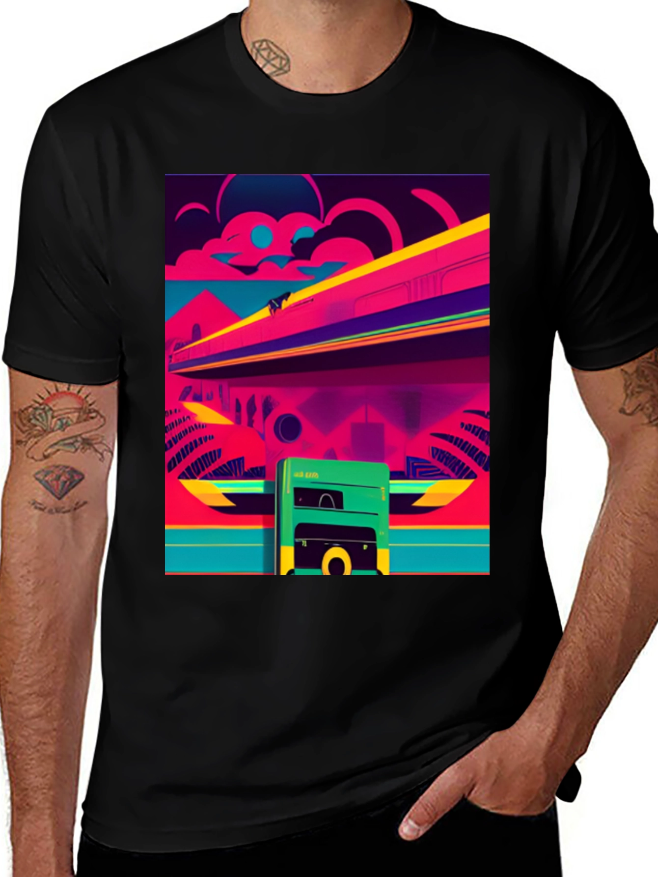 Variant 18 of Vaporwave Train Graphic Tee