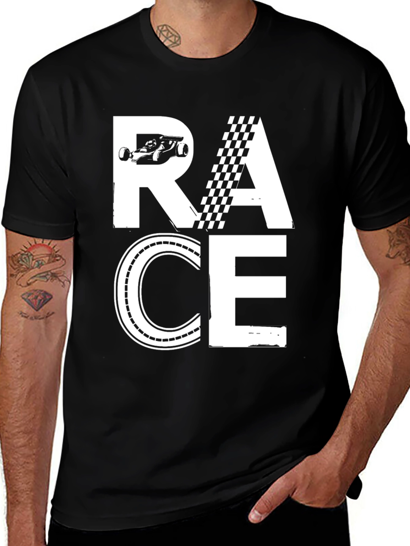 Variant 27 of Race Car Graphic T-Shirt - Black Cotton Tee