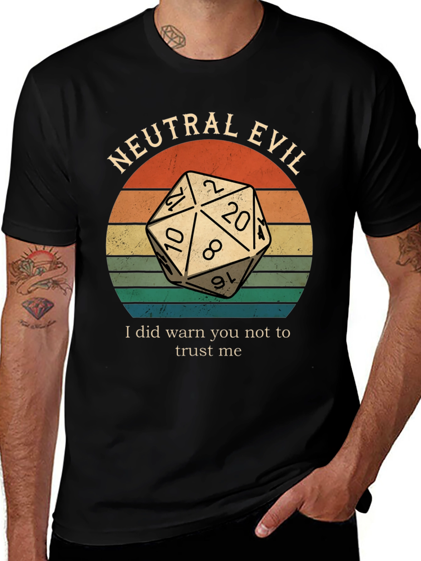 Variant 11 of Neutral Evil D&D Dice Graphic T-Shirt