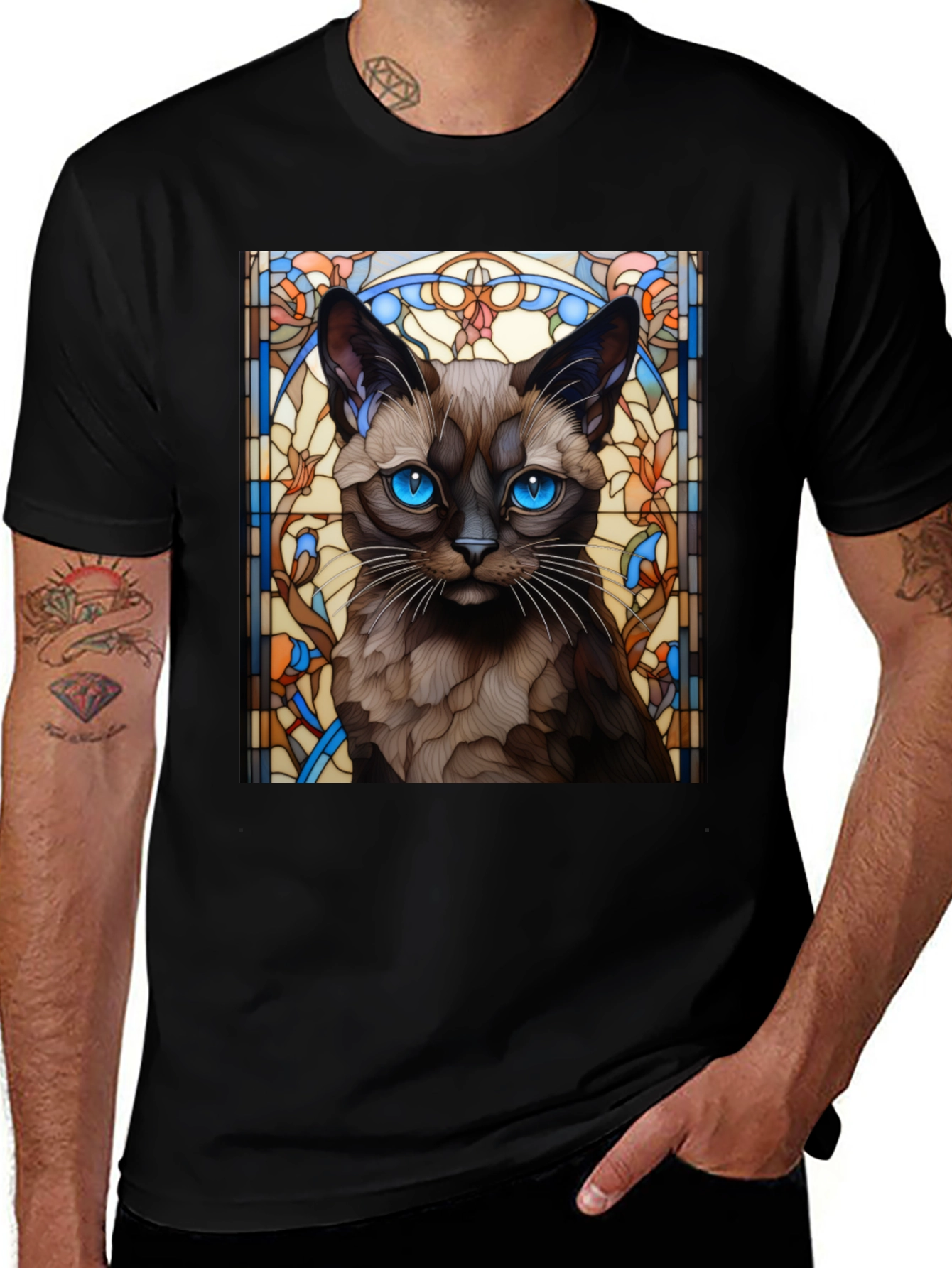 Variant 28 of Stained Glass Siamese Cat Graphic T-Shirt