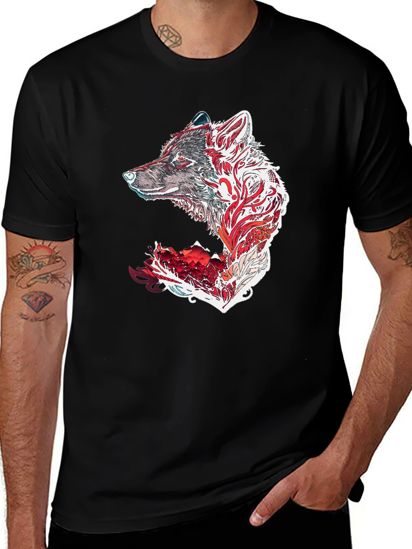 Variant 26 of Wolf Graphic Print Black T-Shirt
