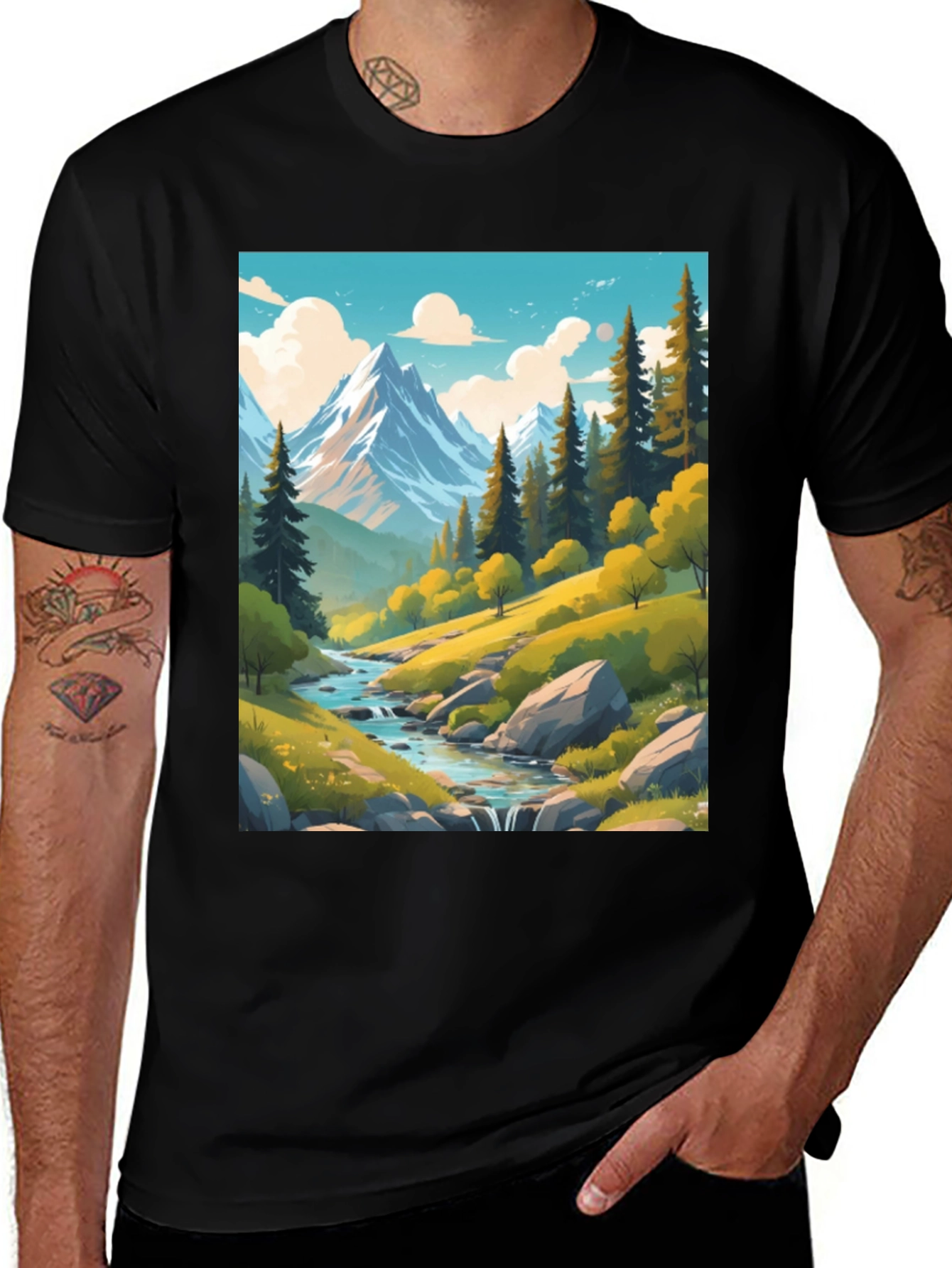 Variant 24 of Mountain River T-Shirt - Nature Graphic Tee