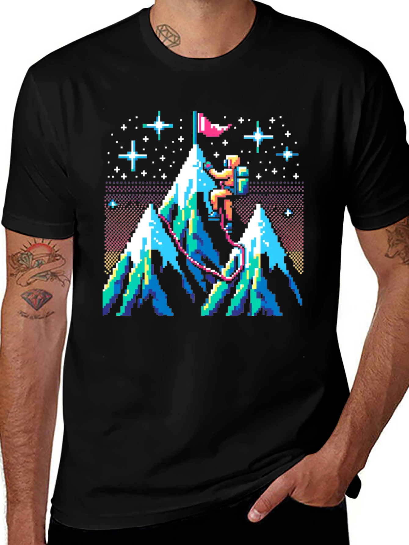 Variant 6 of Pixel Art Mountain Climber Graphic Tee