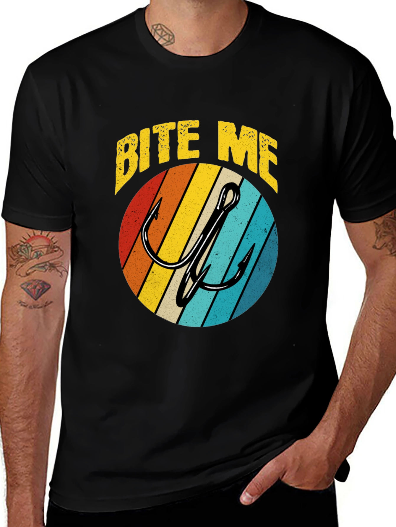 Variant 9 of Bite Me Fishing Hook Graphic Tee - Retro Style